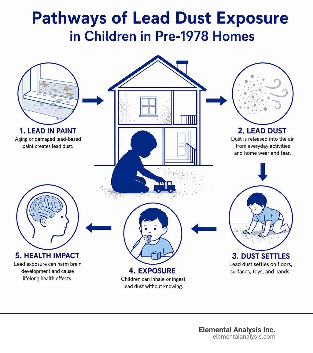 Pathways of lead dust exposure in children in pre-1978 homes infographic