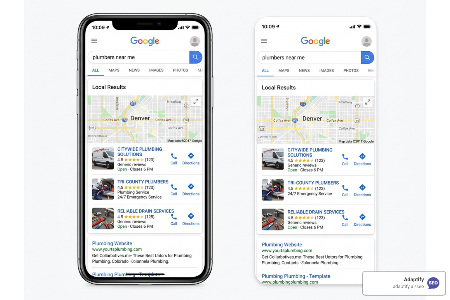 Google Local 3-Pack interface showing map and top local businesses