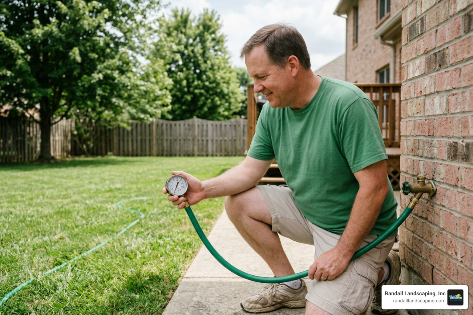 Homeowner testing water pressure with a gauge Homeowner testing water pressure with a gauge