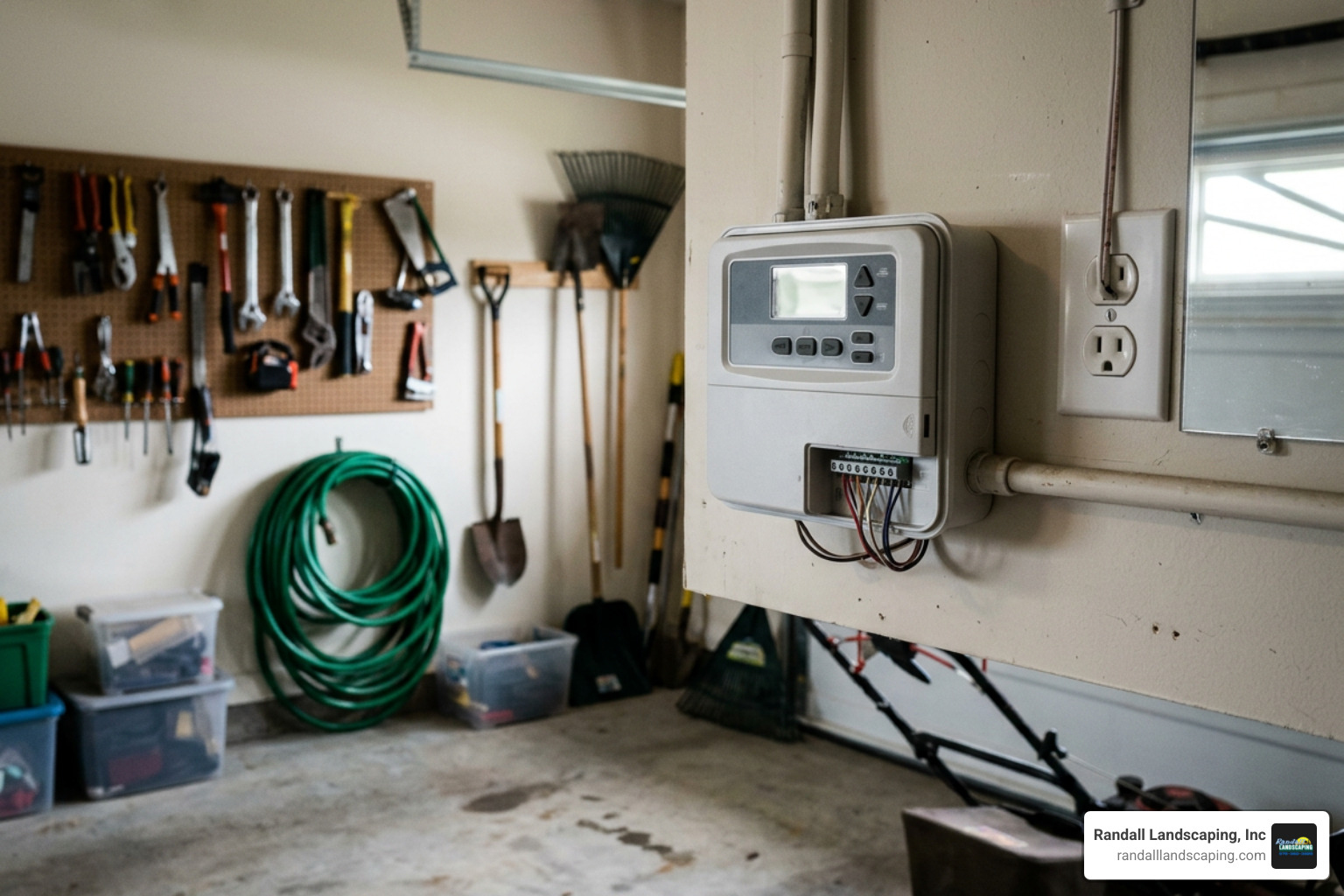 Smart sprinkler controller mounted on a wall Smart sprinkler controller mounted on a wall