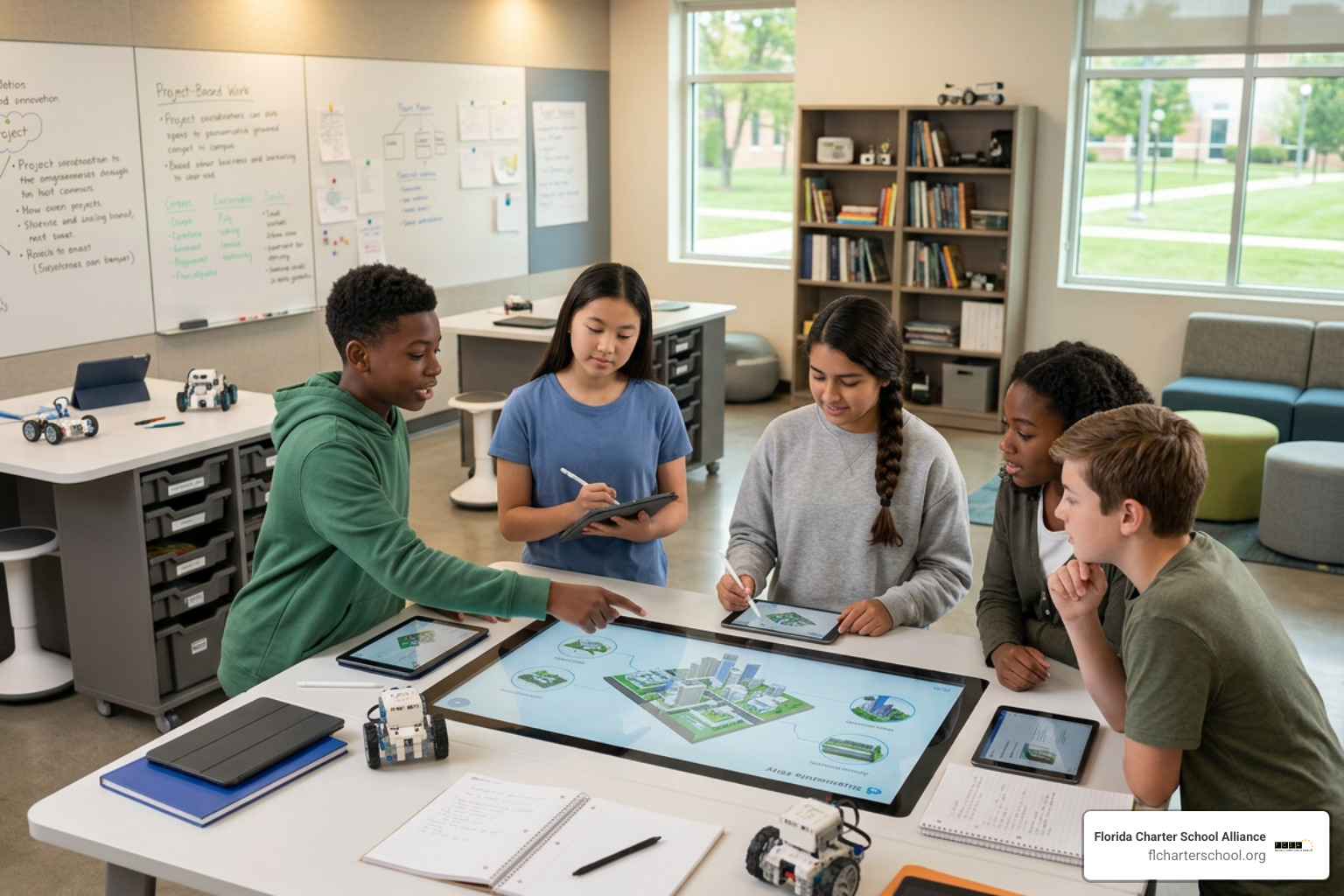 Students engaged in innovative learning in a modern classroom