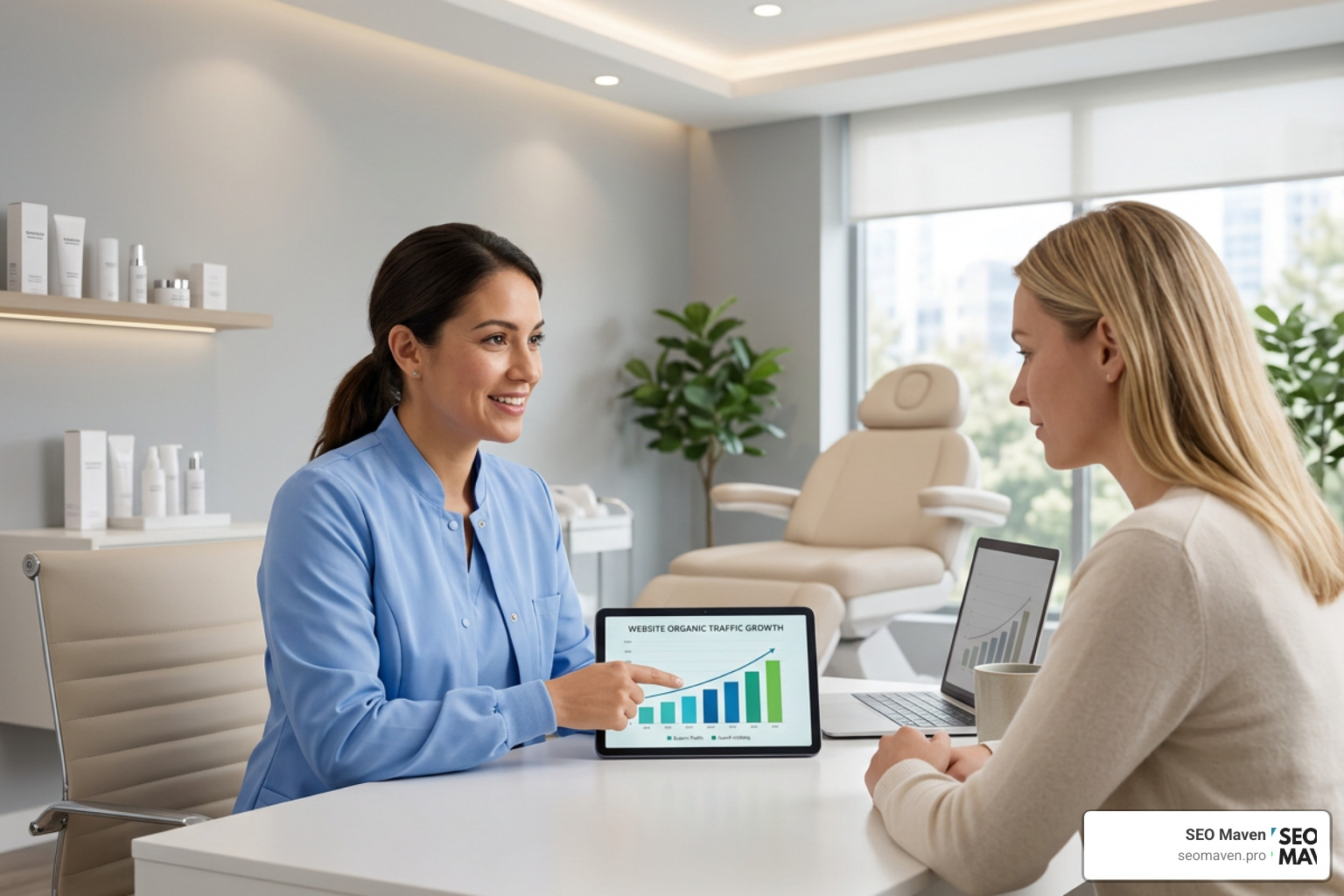 A highly optimized Google Business Profile listing showing medical spa category, reviews, and completed services A highly optimized Google Business Profile listing showing medical spa category, reviews, and completed services