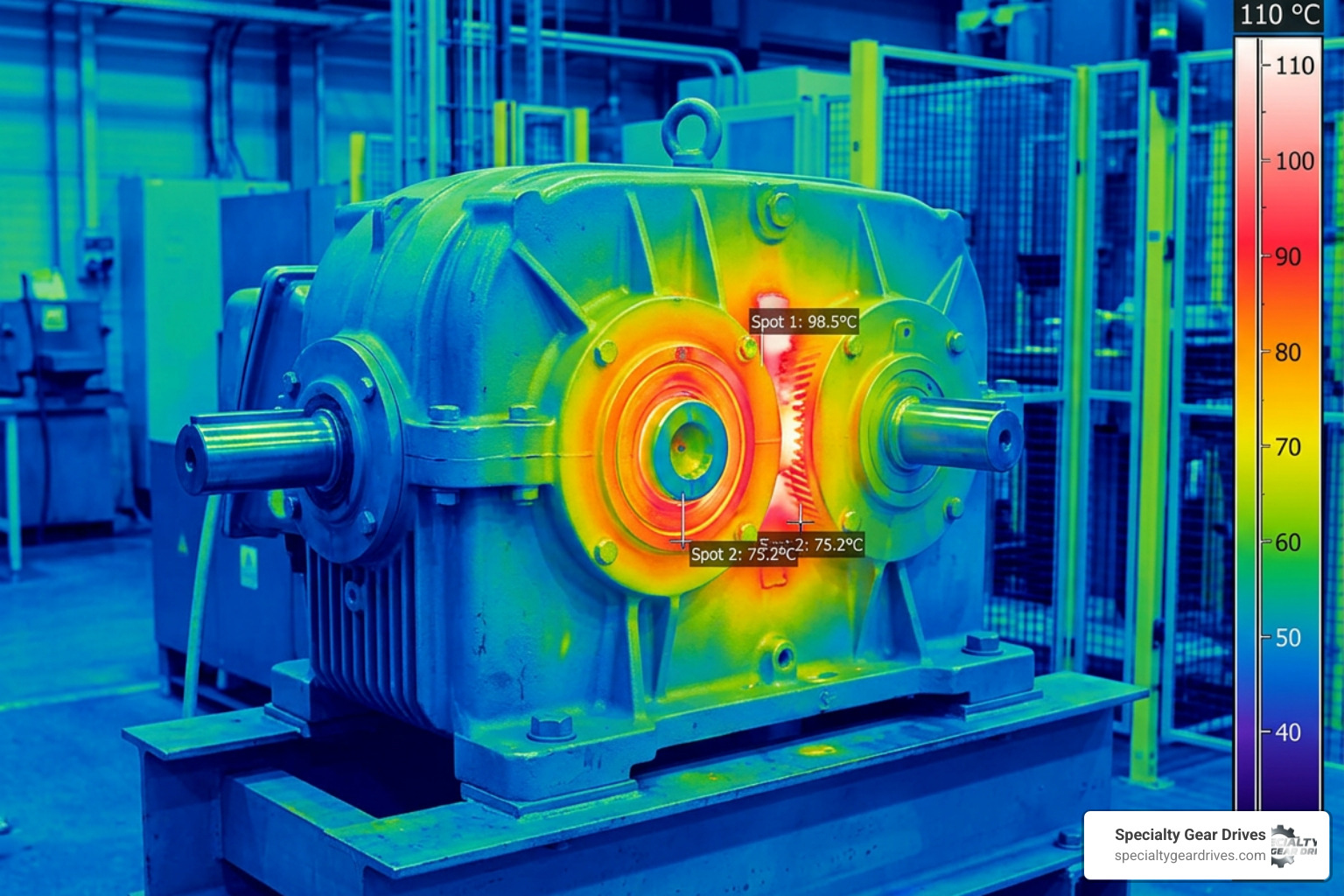 thermal imaging inspection of an industrial gearbox showing heat concentration thermal imaging inspection of an industrial gearbox showing heat concentration