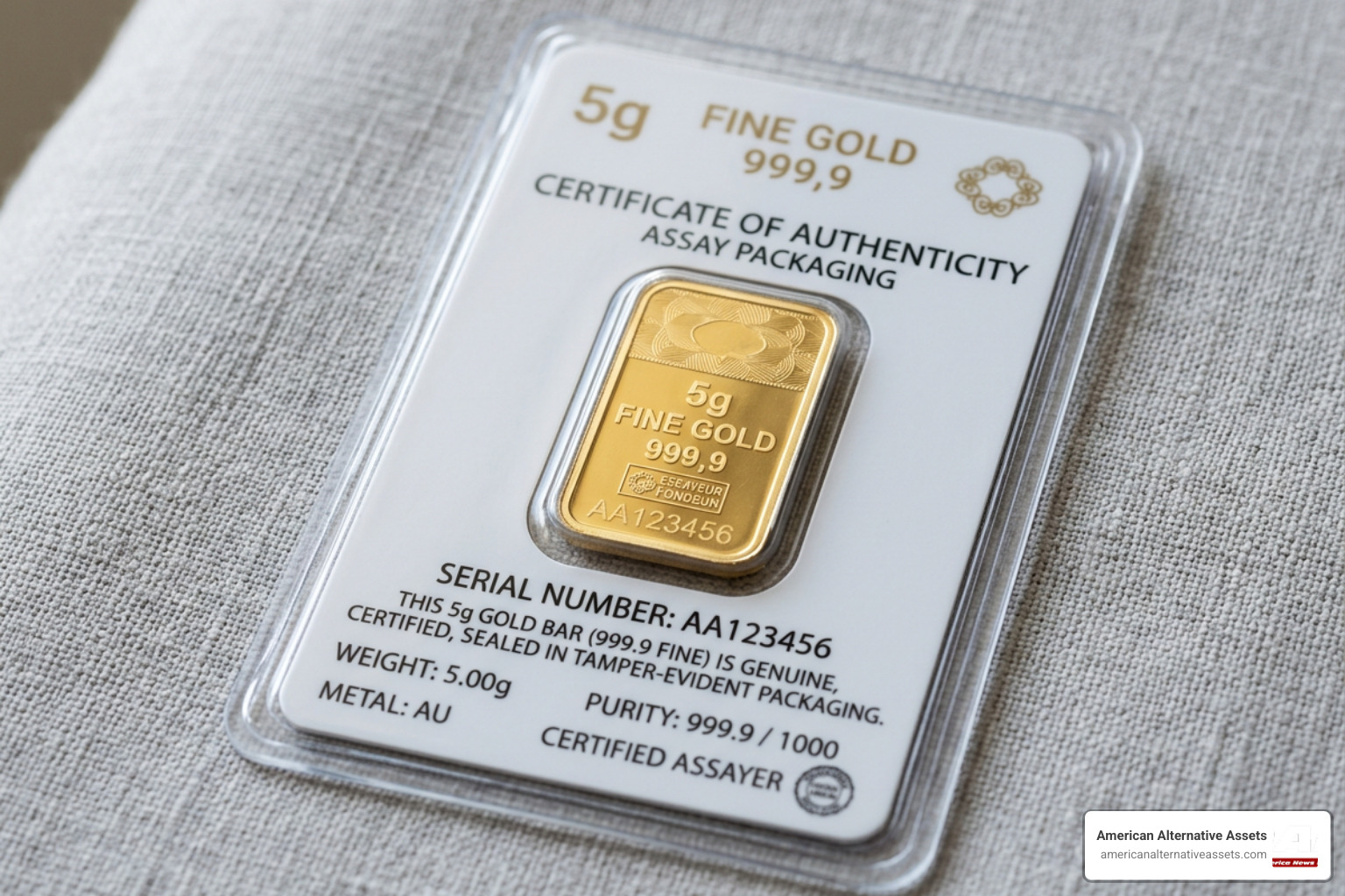 Certified Swiss gold bar with official assay card
