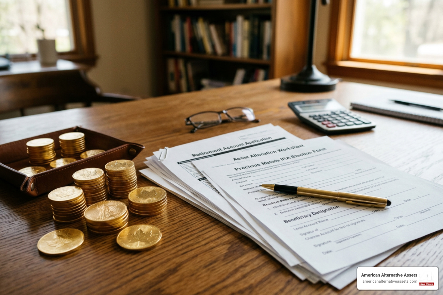 Retirement planning paperwork with physical gold coins representing a secure Precious Metals IRA