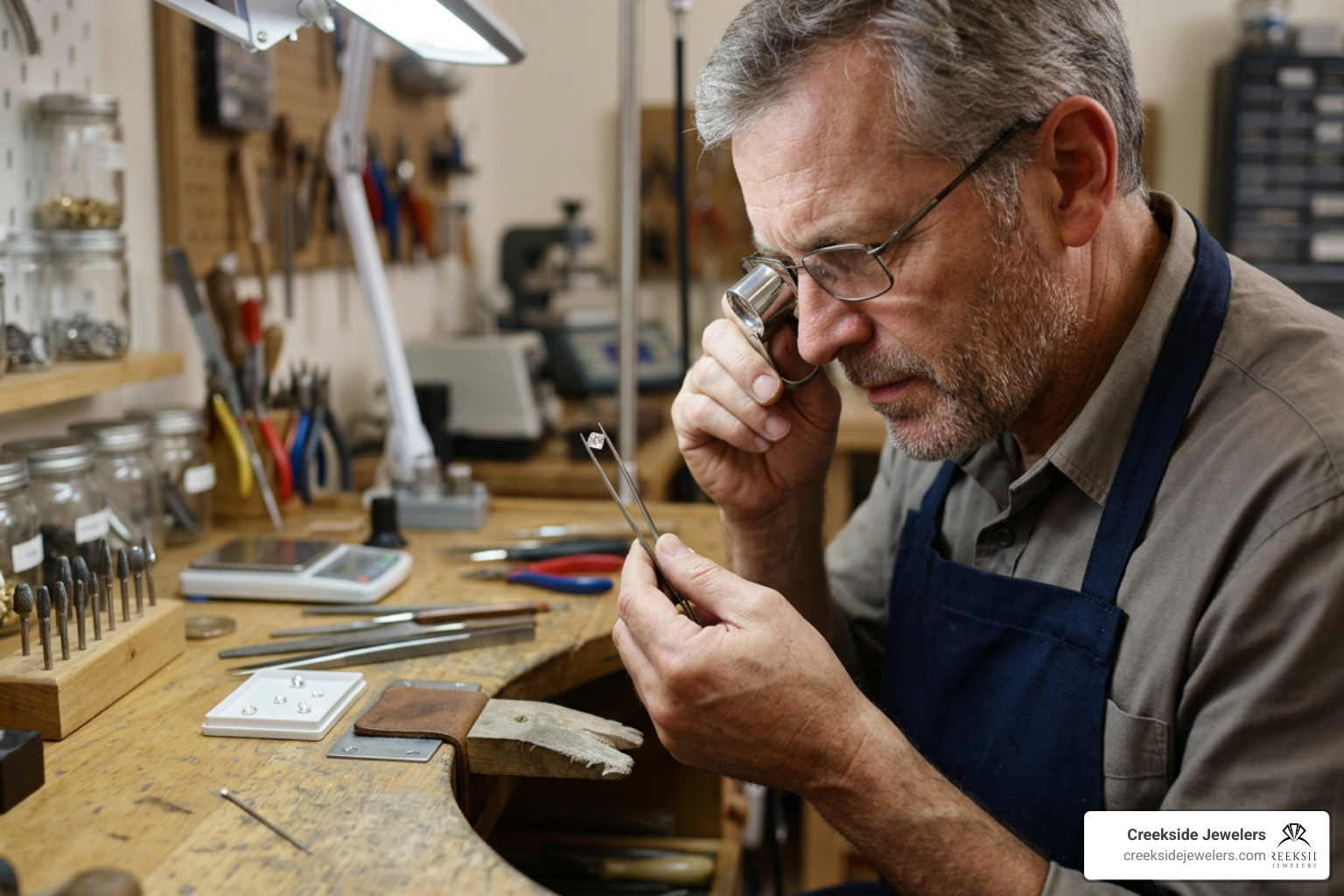 master jeweler inspecting a diamond