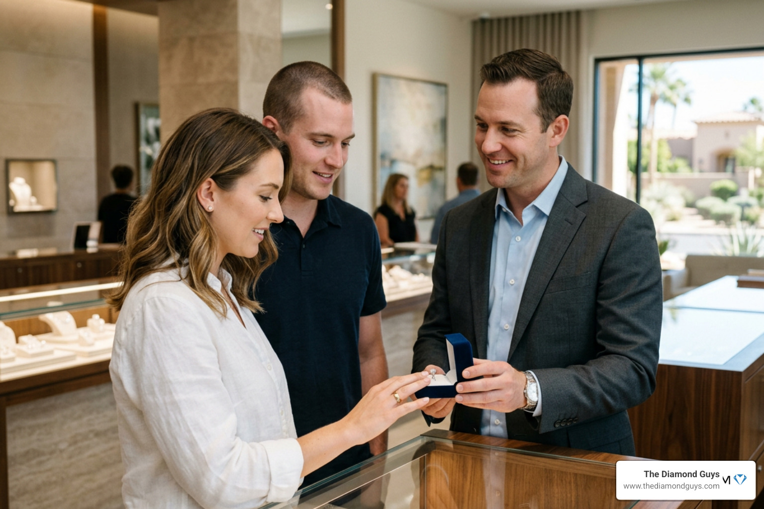 Scottsdale jewelry showroom showing luxury diamond rings Scottsdale jewelry showroom showing luxury diamond rings