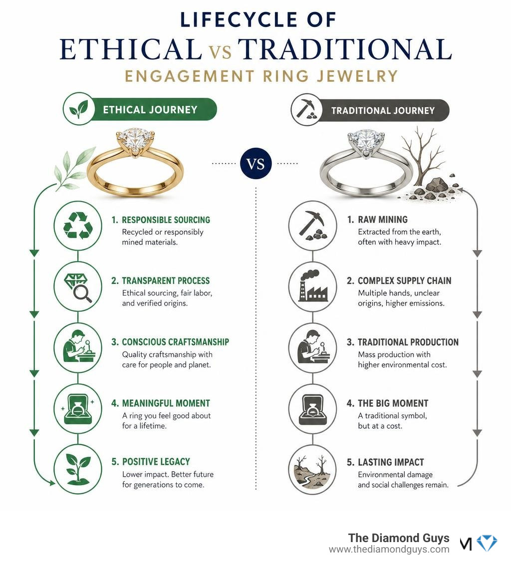 Lifecycle of ethical vs traditional engagement ring jewelry infographic infographic Lifecycle of ethical vs traditional engagement ring jewelry infographic infographic