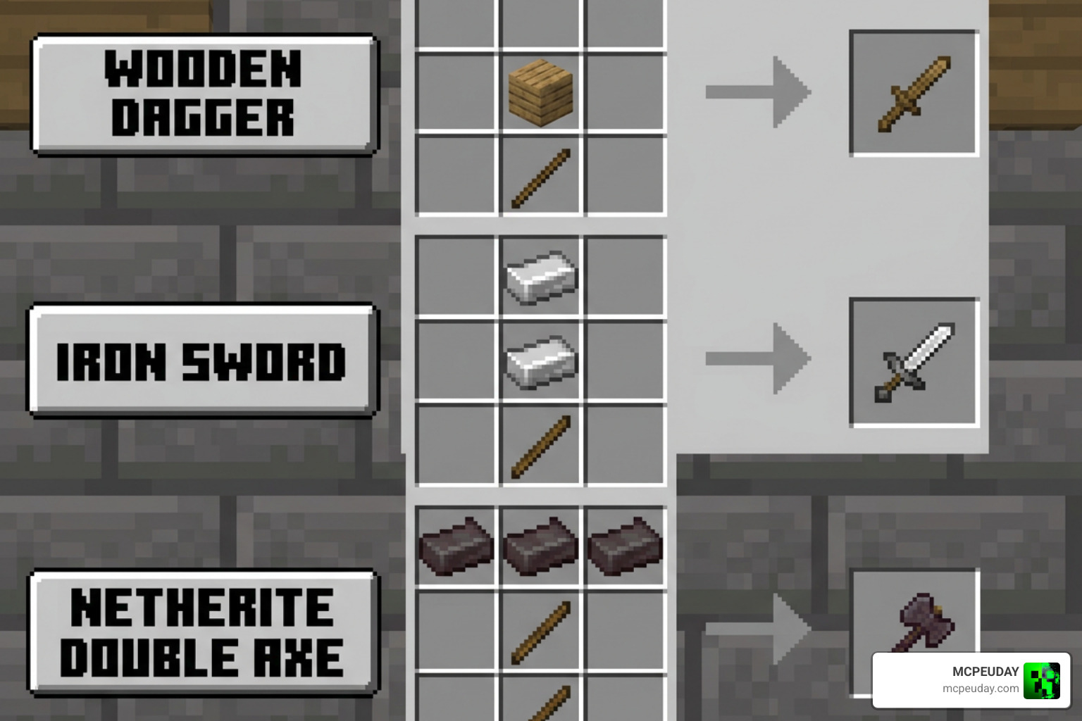 Weapon crafting recipes for the More Vanilla Weapons Addon