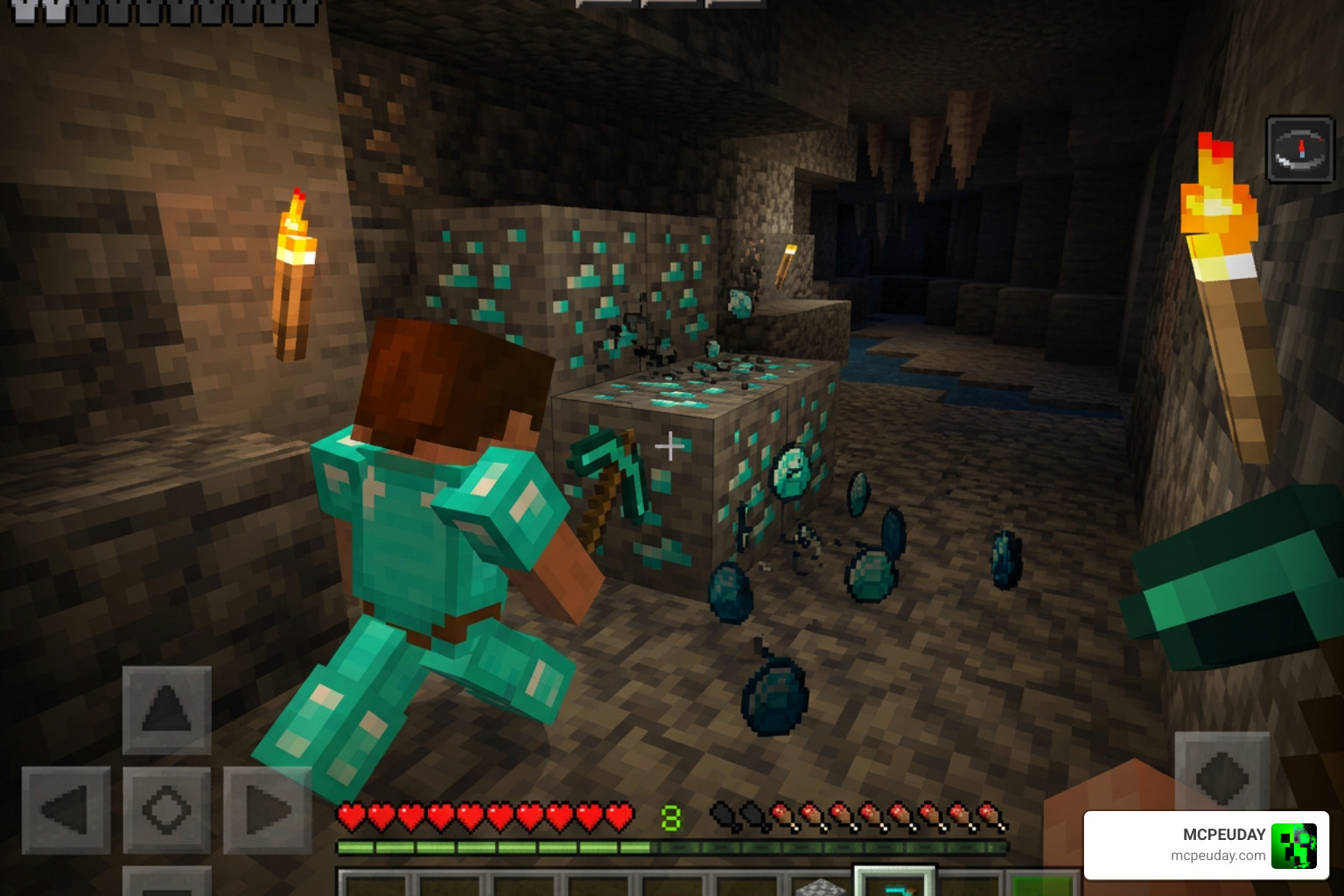 Mining ores using the Better Vein Miner in Minecraft Bedrock Edition