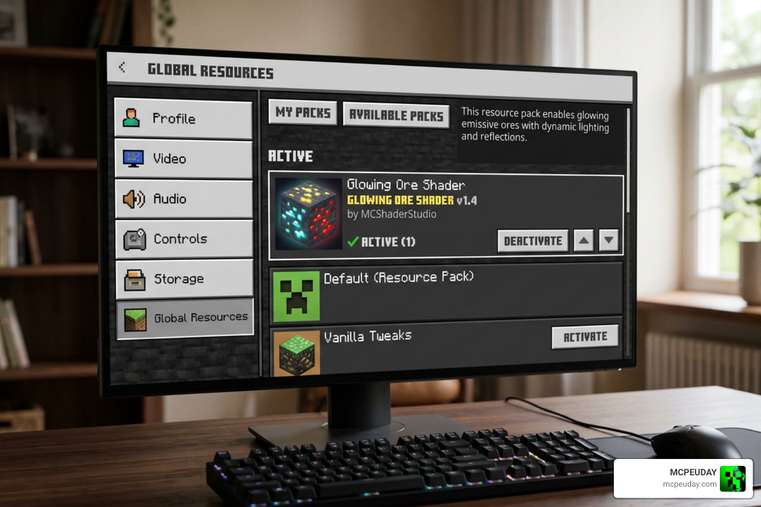 Minecraft resource pack settings menu