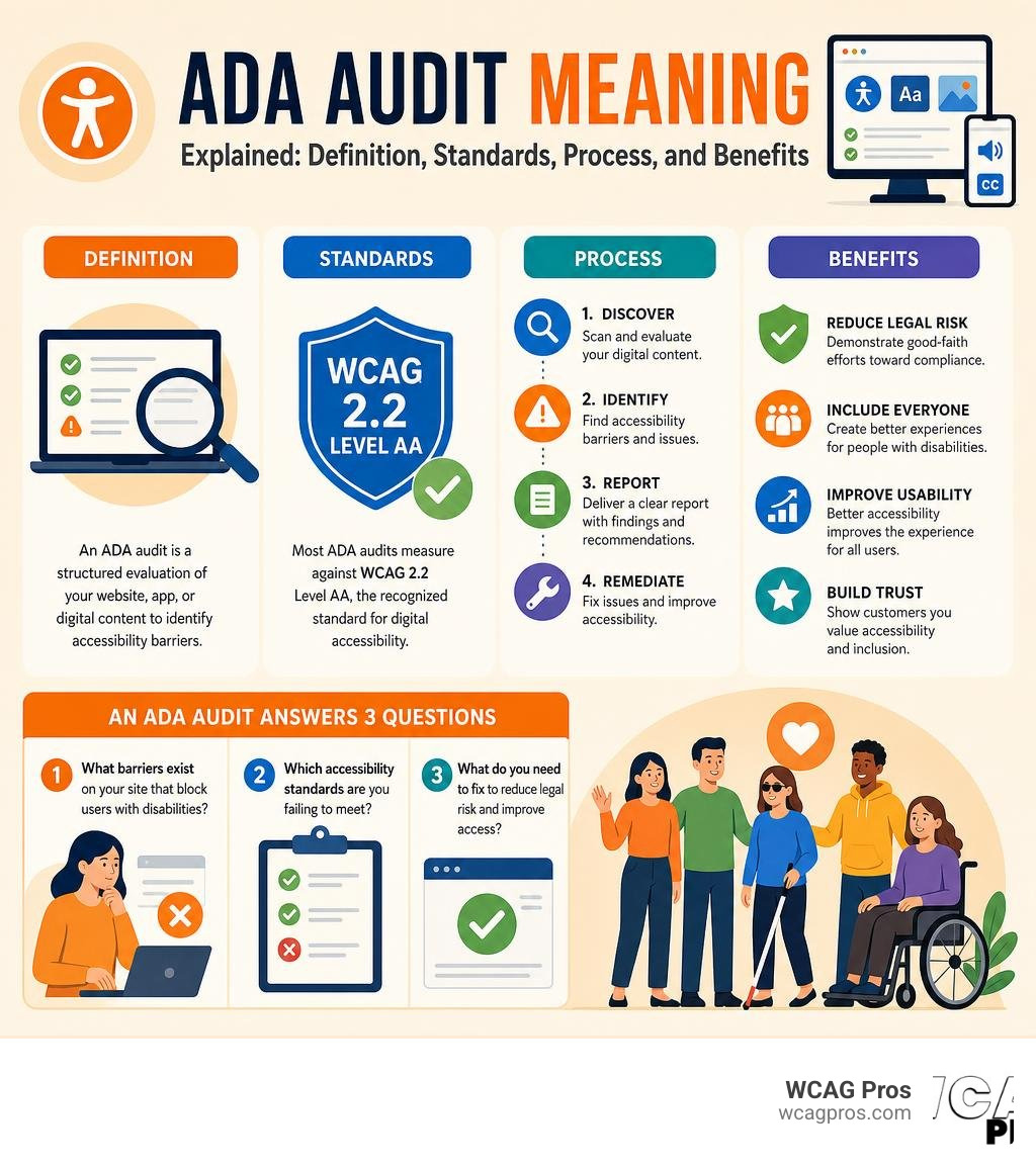 ADA audit meaning explained: definition, standards, process, and benefits infographic infographic ADA audit meaning explained: definition, standards, process, and benefits infographic infographic