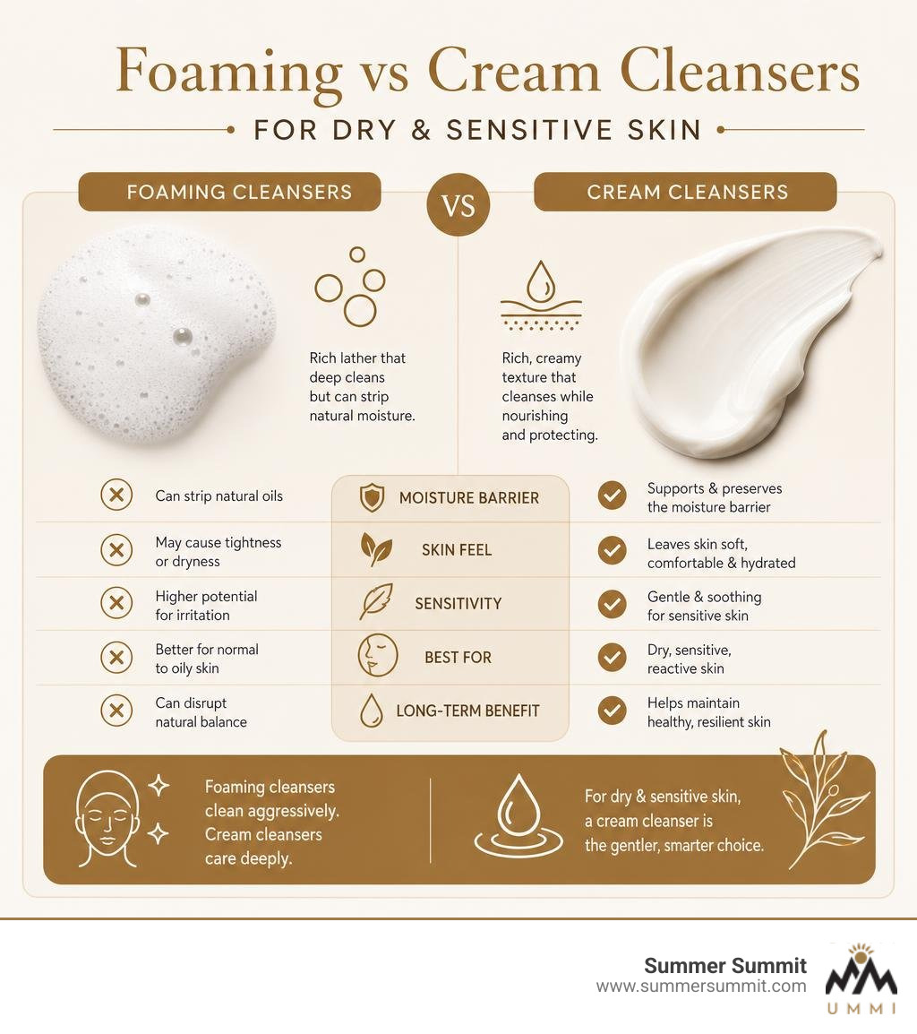 Infographic comparing foaming vs cream cleansers for dry and sensitive skin infographic Infographic comparing foaming vs cream cleansers for dry and sensitive skin infographic