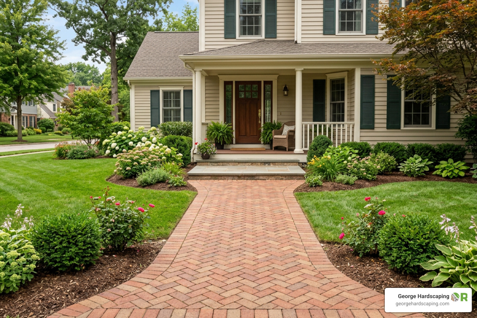 Wide welcoming front walkway with proper dimensions Wide welcoming front walkway with proper dimensions