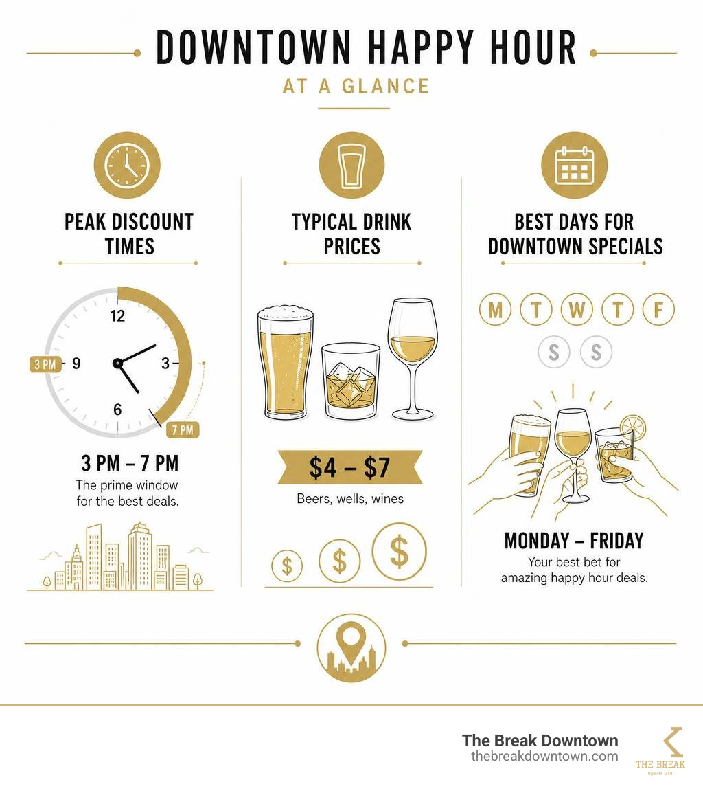 infographic showing peak discount times, typical drink prices, and best days for downtown specials infographic infographic showing peak discount times, typical drink prices, and best days for downtown specials infographic