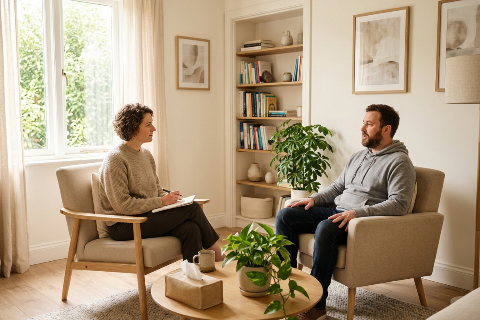 A bright and welcoming therapy office setting