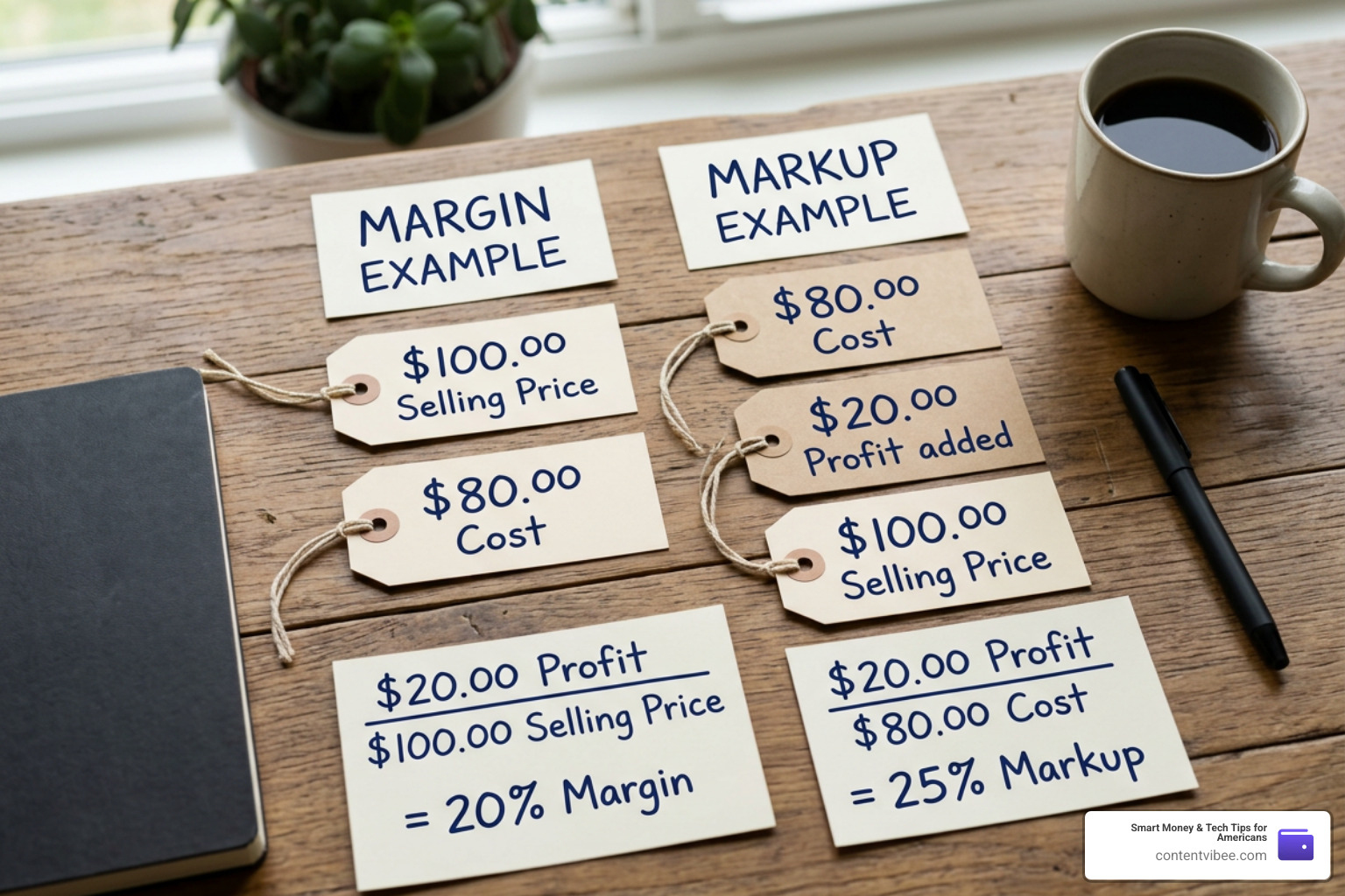 Margin versus markup comparison chart showing price difference for same cost