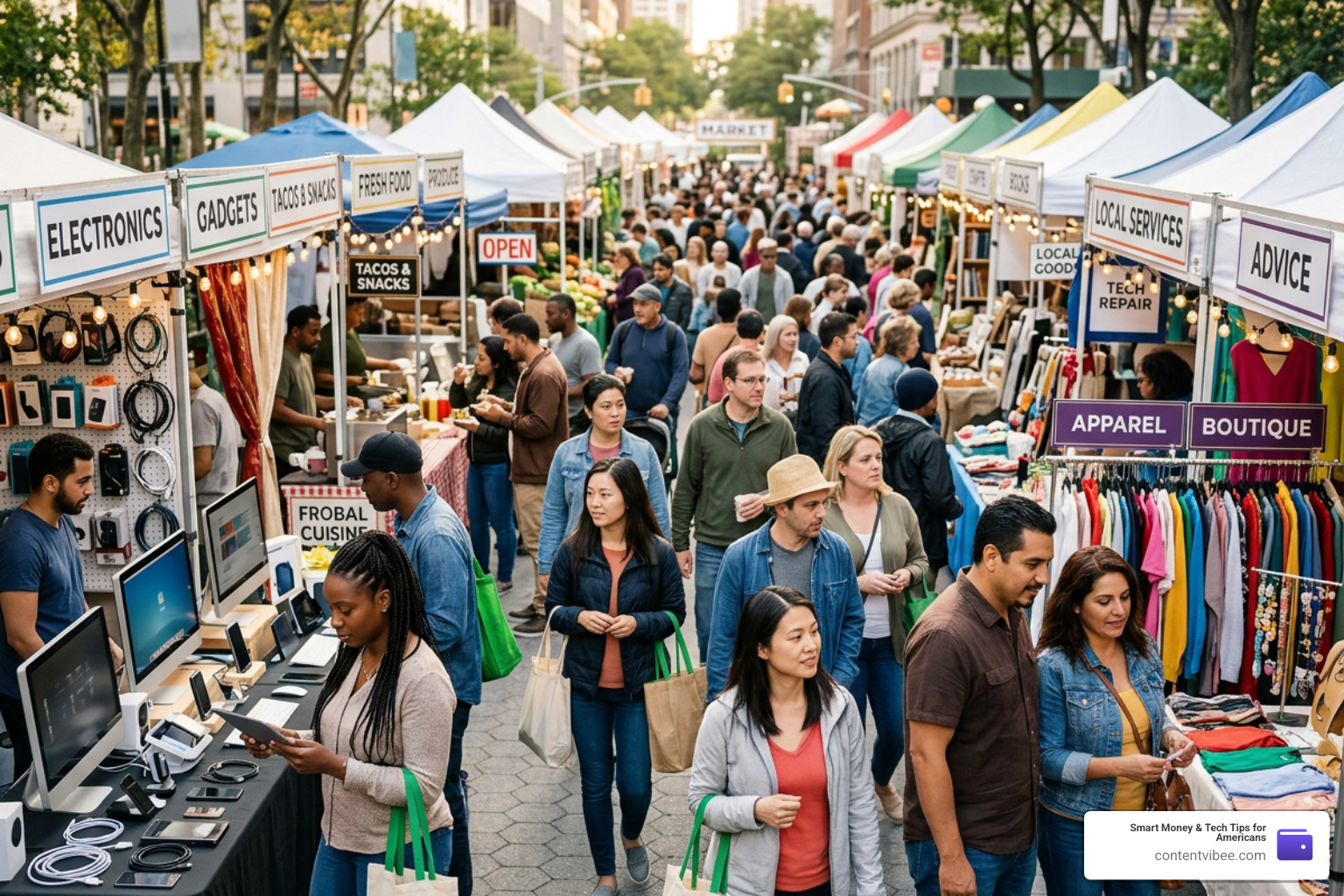 diverse marketplace representing different industries
