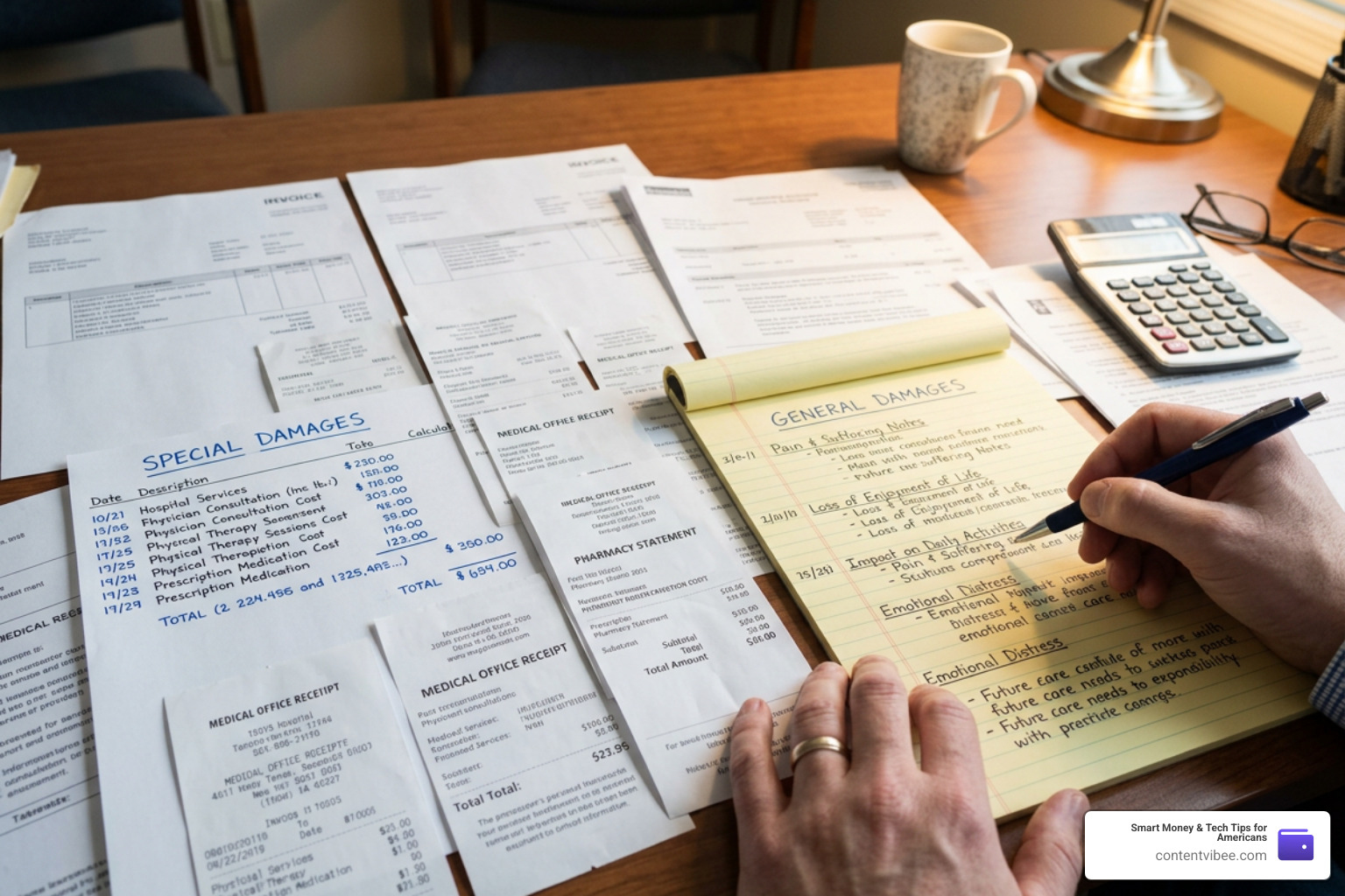 medical bills and financial documents showing special vs general damages