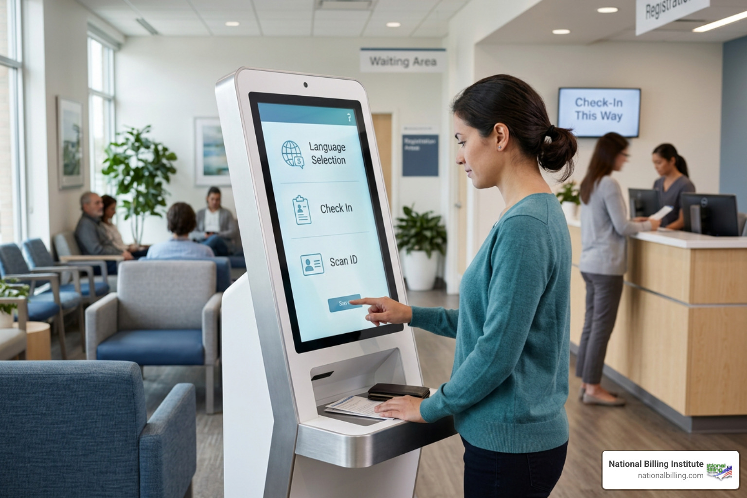 Modern patient check-in kiosk designed to streamline registration and reduce manual errors Modern patient check-in kiosk designed to streamline registration and reduce manual errors