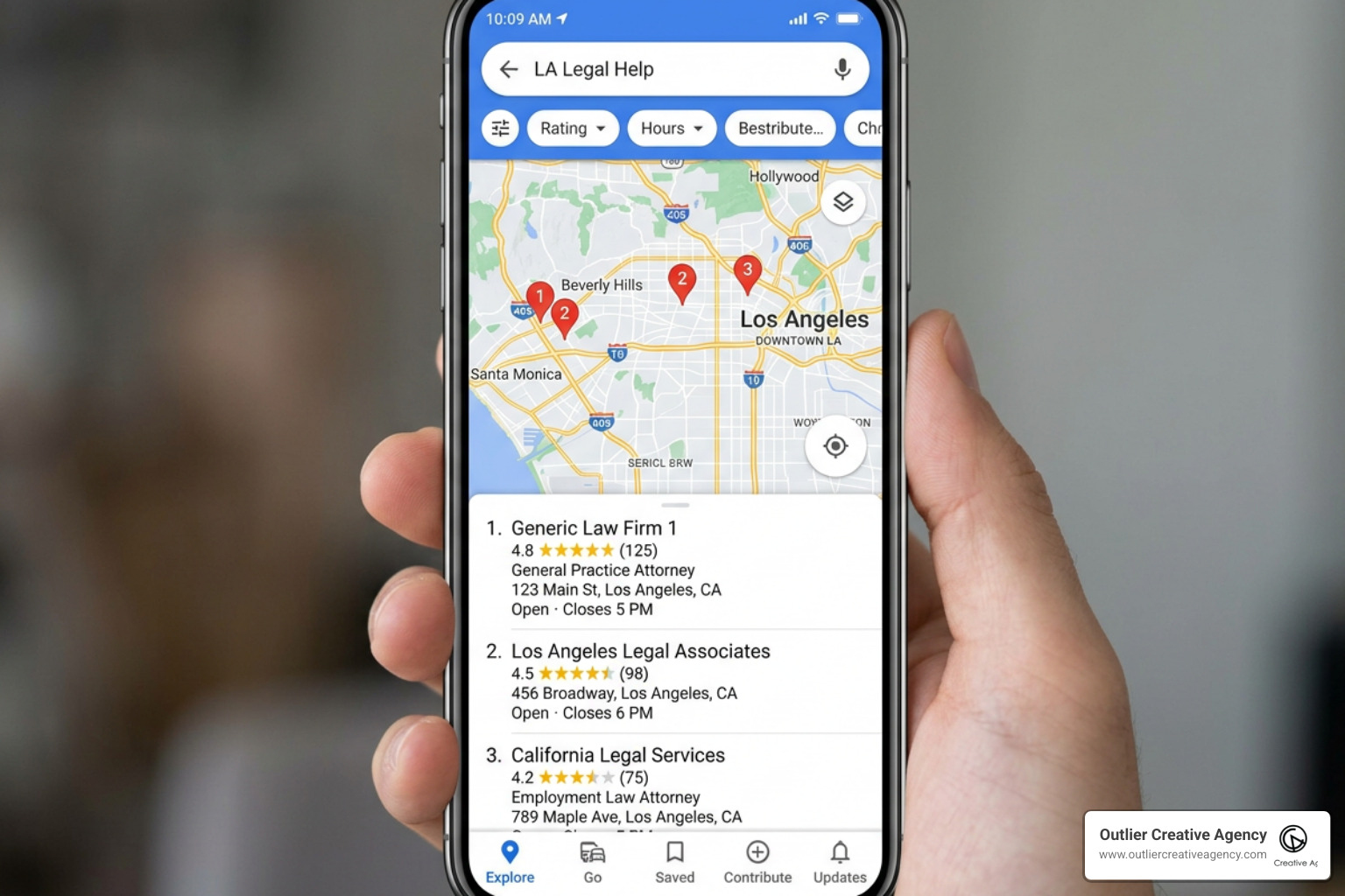 Google Maps Local 3-Pack results for Los Angeles lawyers