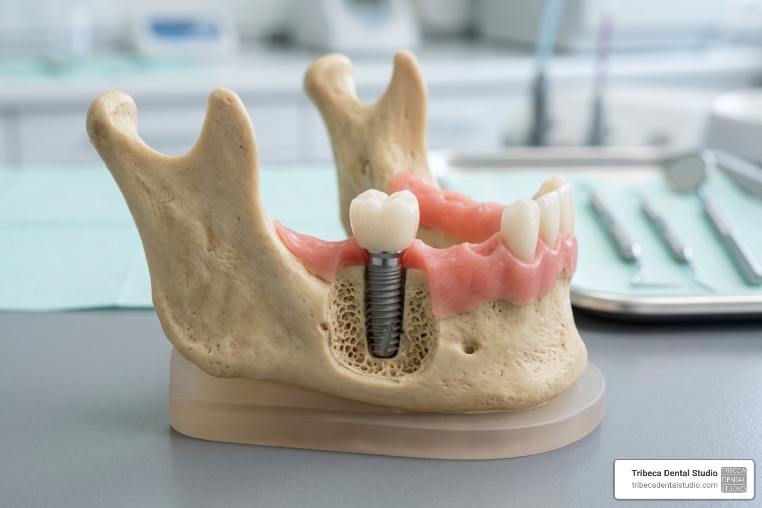 Dental implant model displaying immediate load design