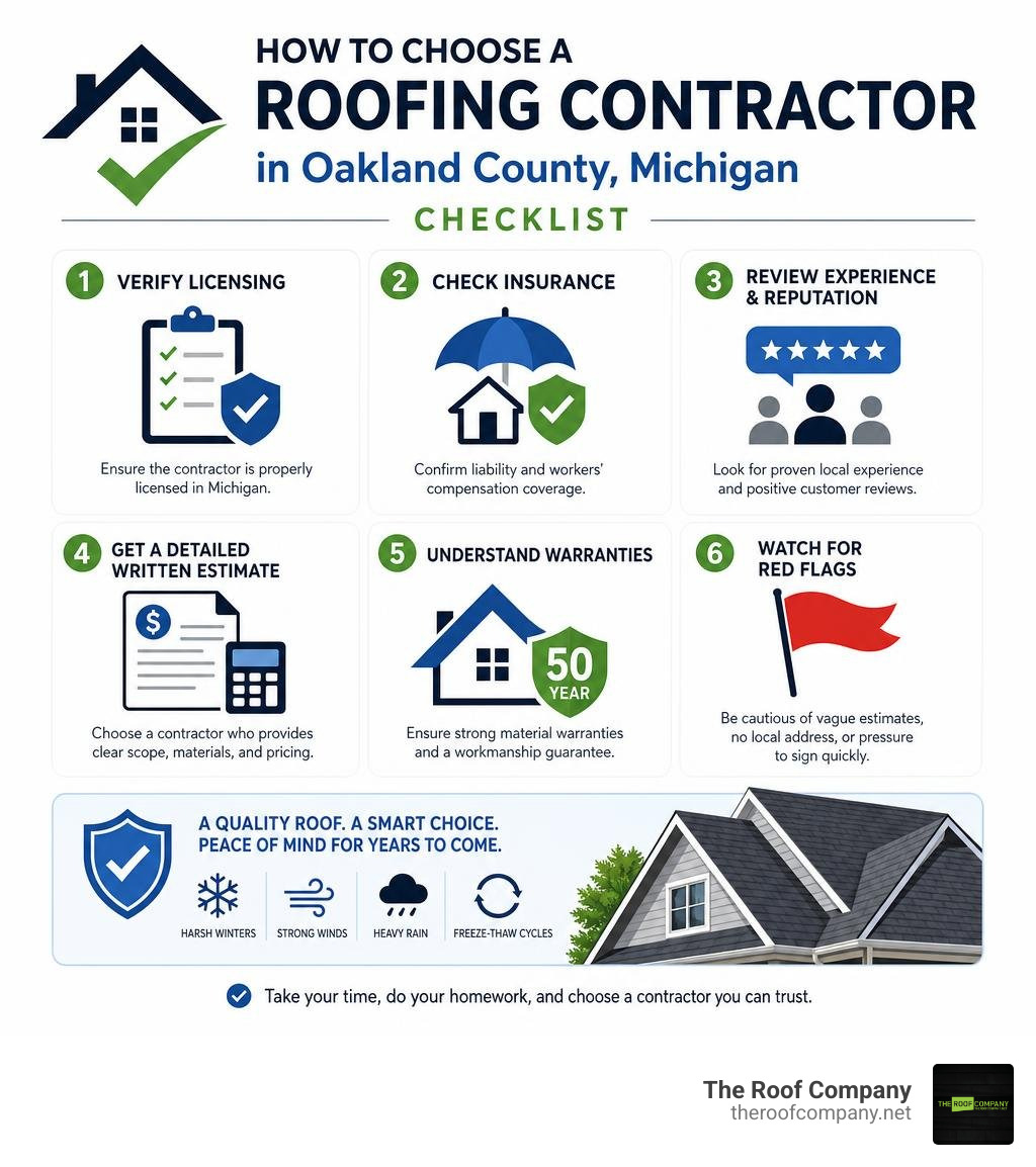 How to choose a roofing contractor in Oakland County Michigan checklist infographic infographic How to choose a roofing contractor in Oakland County Michigan checklist infographic infographic