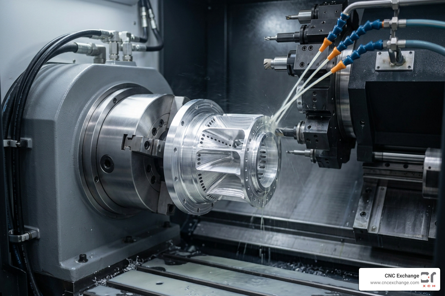 Aerospace components machined with high precision on a multi-axis CNC lathe