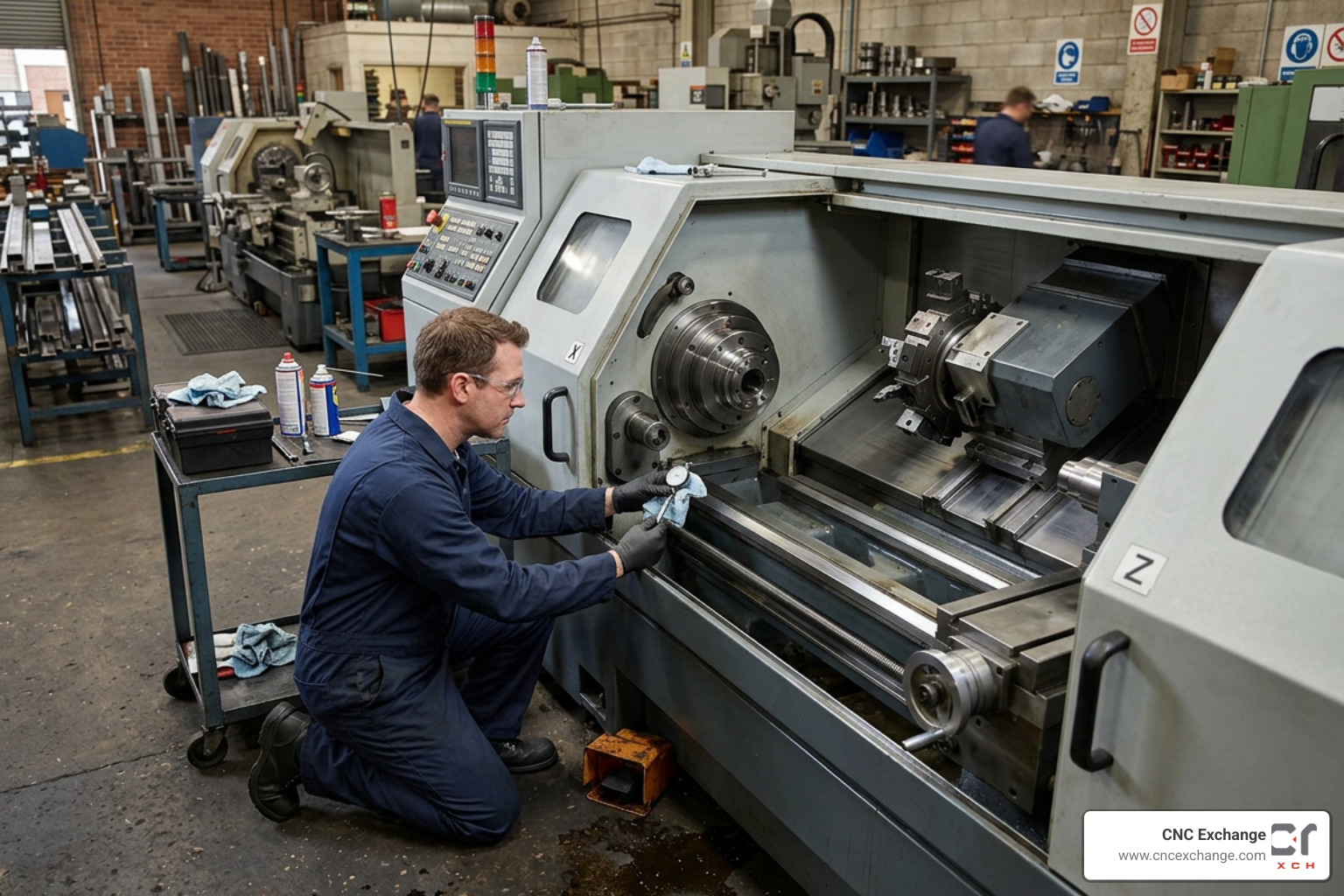 Preventive maintenance inspection of a CNC lathe spindle and guideways
