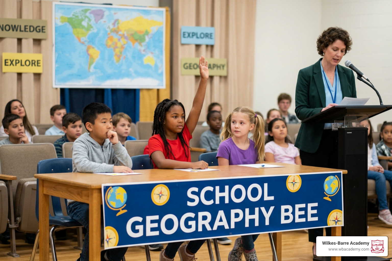 The bright stage of a national geography bee championship