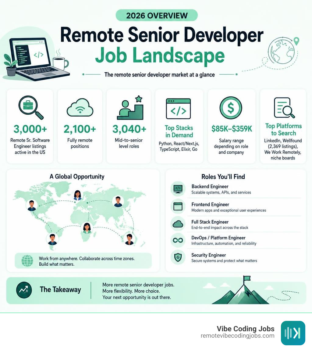 overview infographic of the remote senior developer job landscape in 2026 infographic