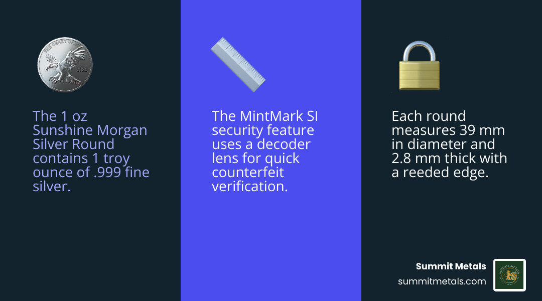 Infographic showing key facts about silver round investing and the Sunshine Morgan Silver Round infographic Infographic showing key facts about silver round investing and the Sunshine Morgan Silver Round infographic