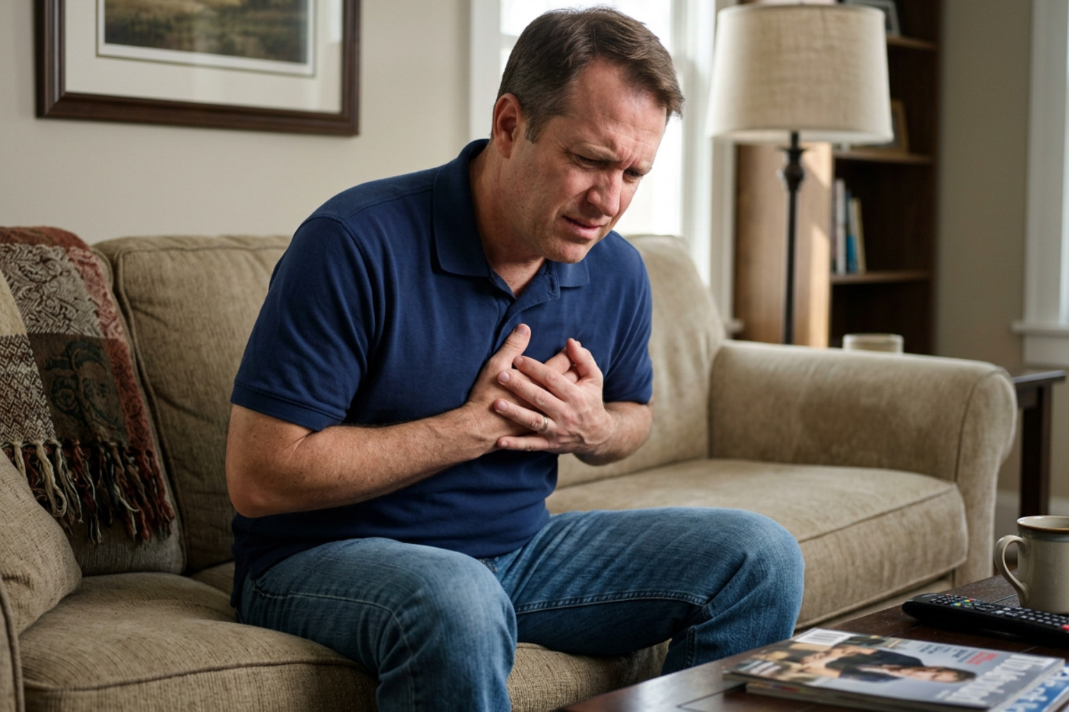person experiencing chest pain