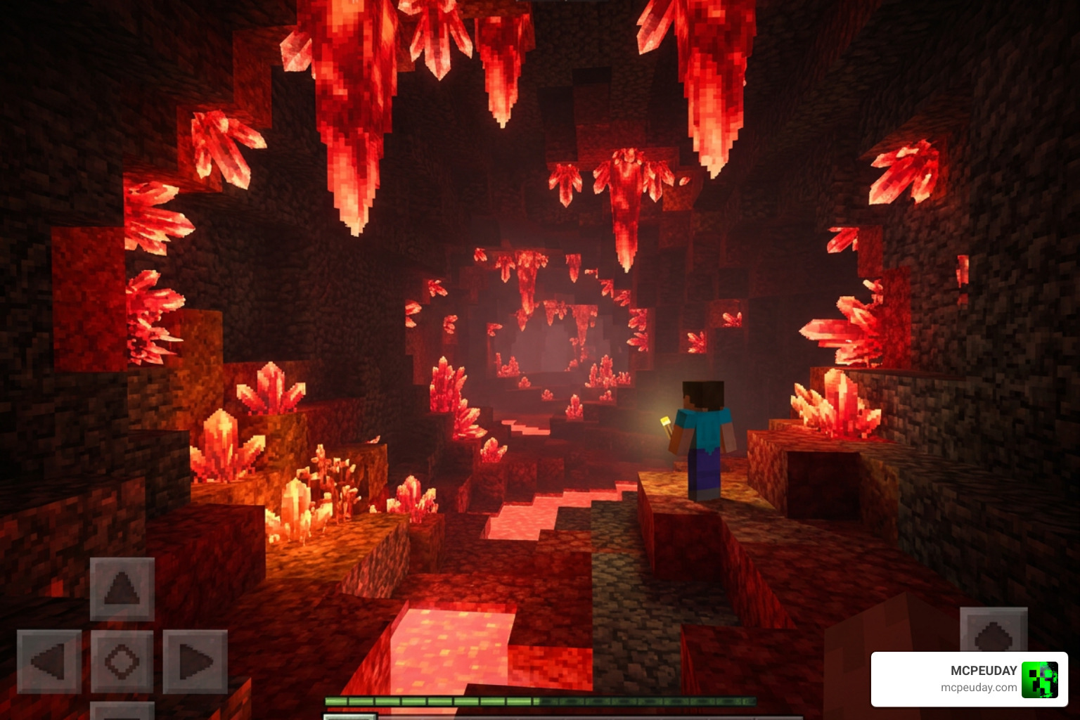 The vibrant red Jasper Caves biome in Minecraft Bedrock