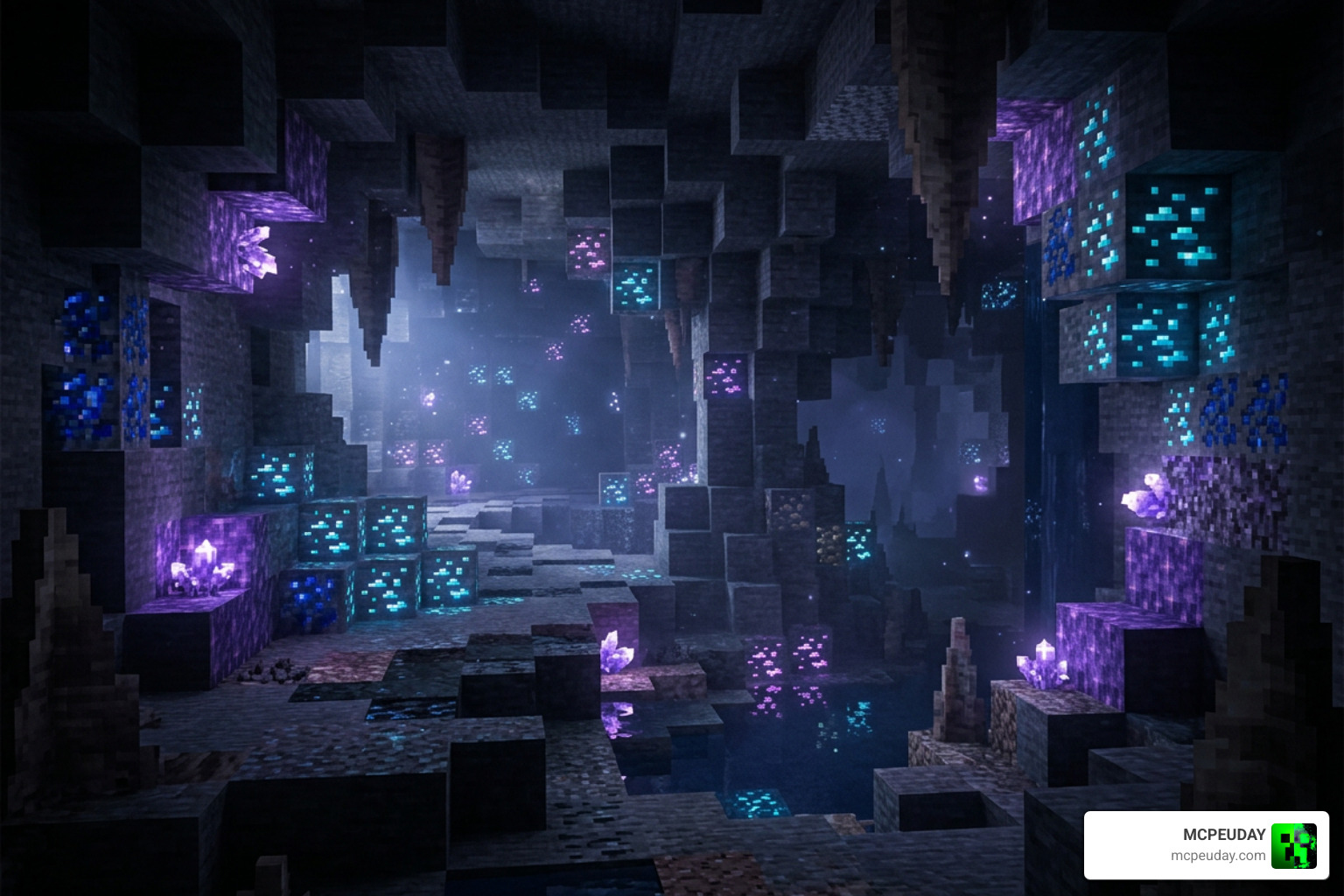 Glowing ores in a dark cave using Ethereal Mystic Lite Shader