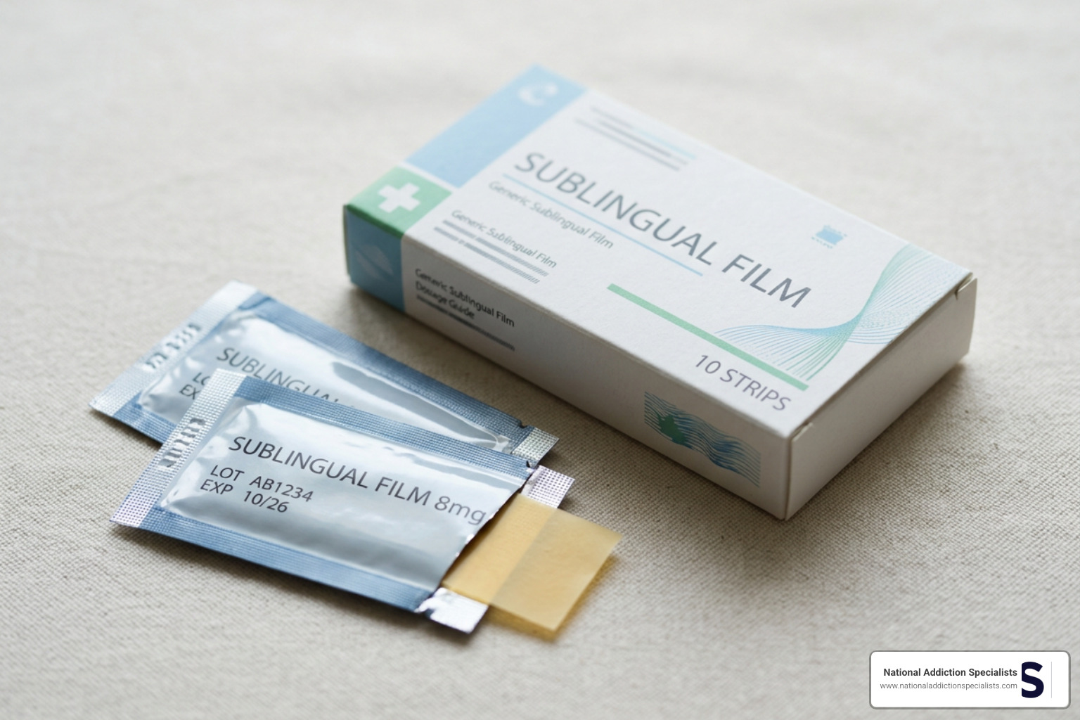 Suboxone sublingual film packaging and medication form