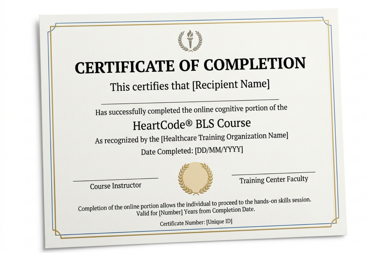 Digital certificate of completion for HeartCode BLS online portion