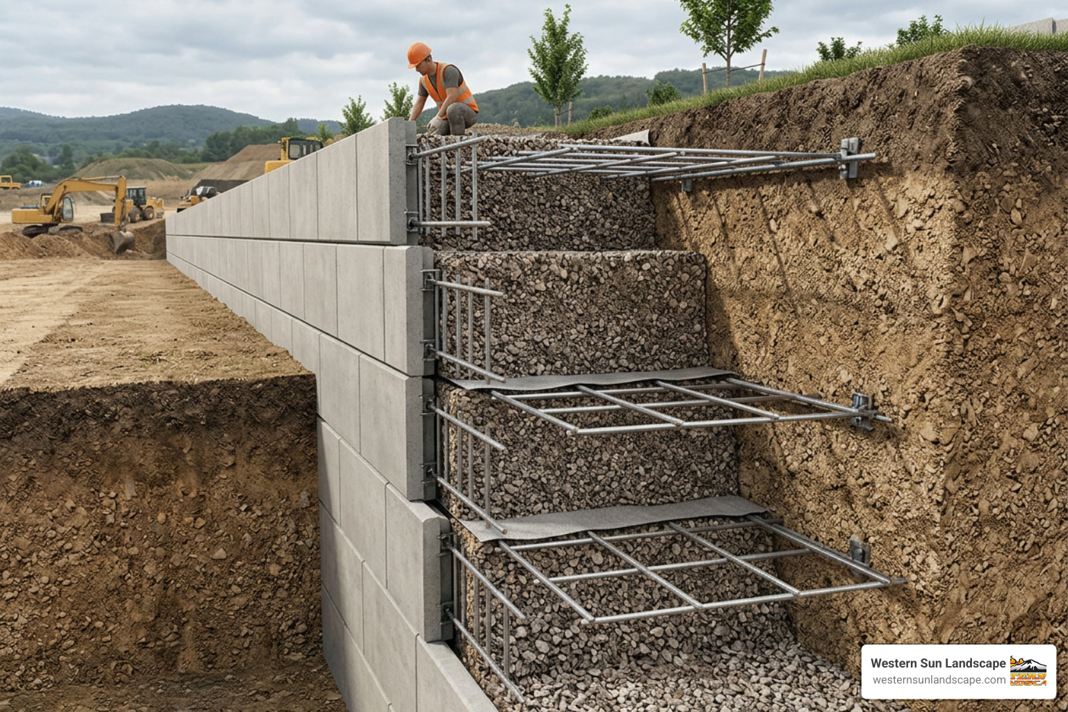 Modern MSE Wall Cross-Section with Steel Ladder Reinforcements Modern MSE Wall Cross-Section with Steel Ladder Reinforcements