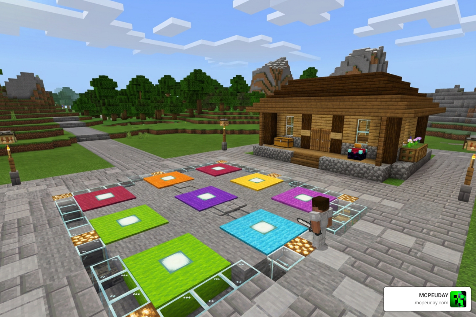 The Achievement Unlocked Map spawn area featuring teleport pads The Achievement Unlocked Map spawn area featuring teleport pads