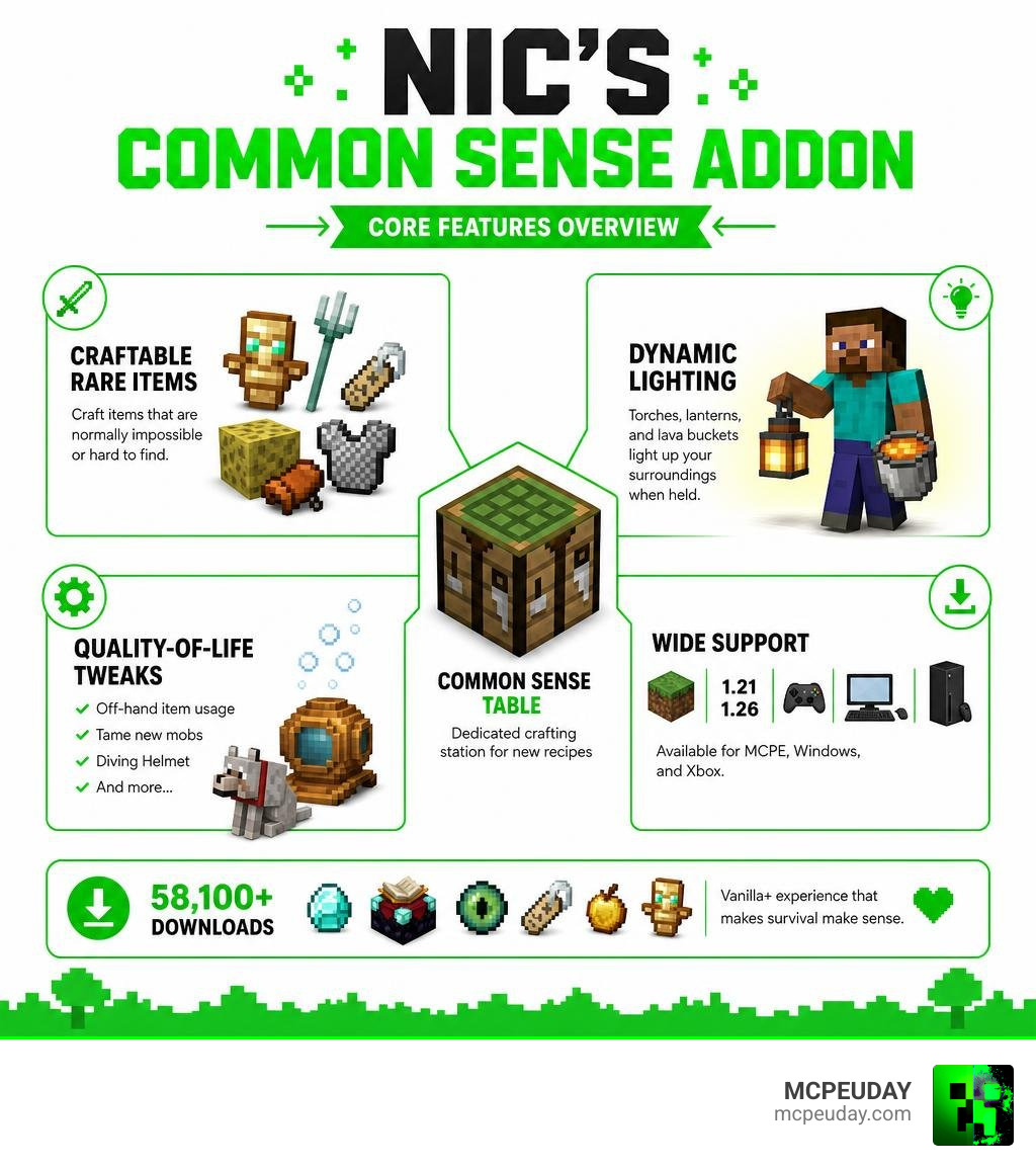 Nic's Common Sense Addon core features overview infographic infographic