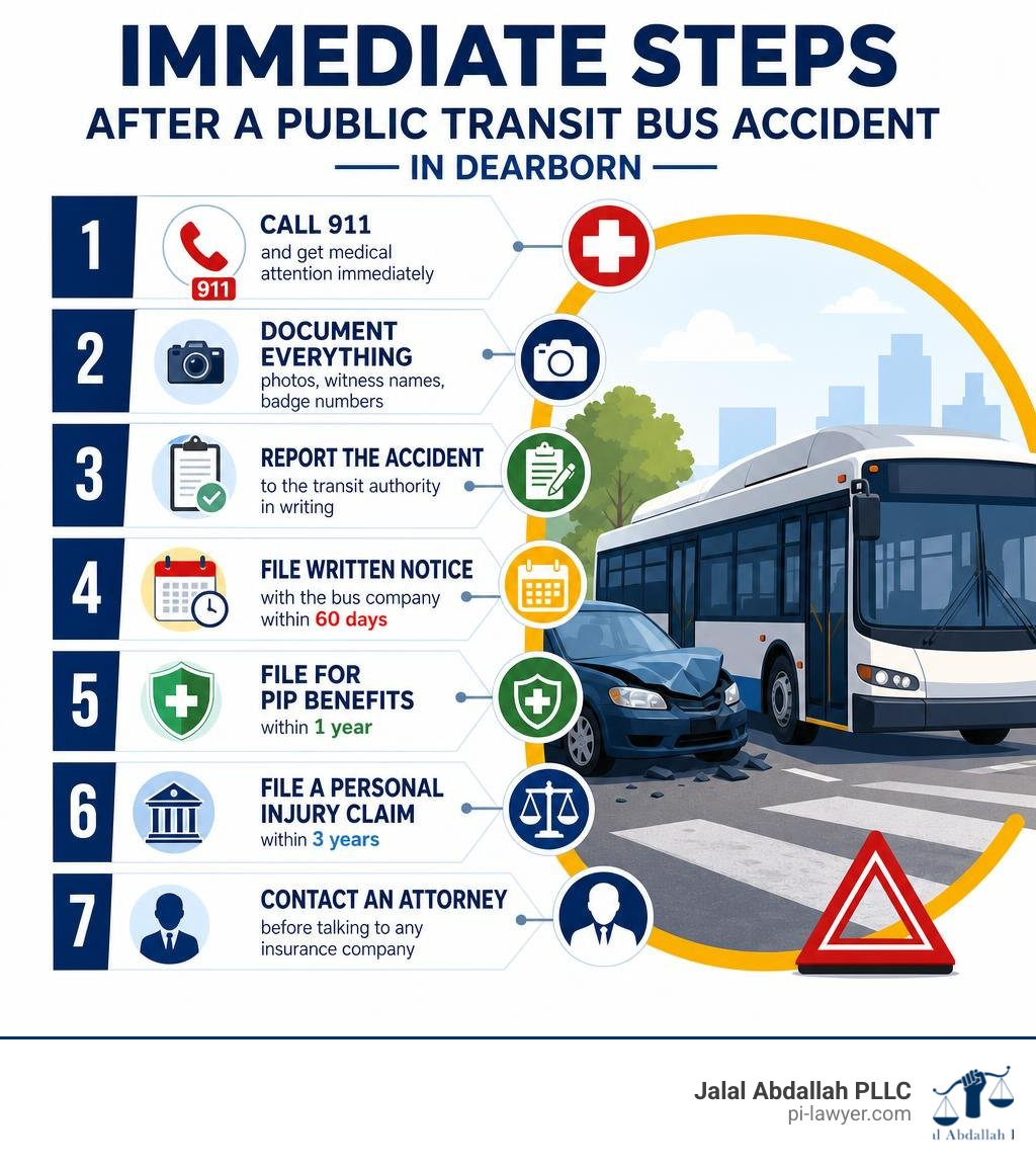 Immediate steps after a public transit bus accident in Dearborn infographic infographic Immediate steps after a public transit bus accident in Dearborn infographic infographic