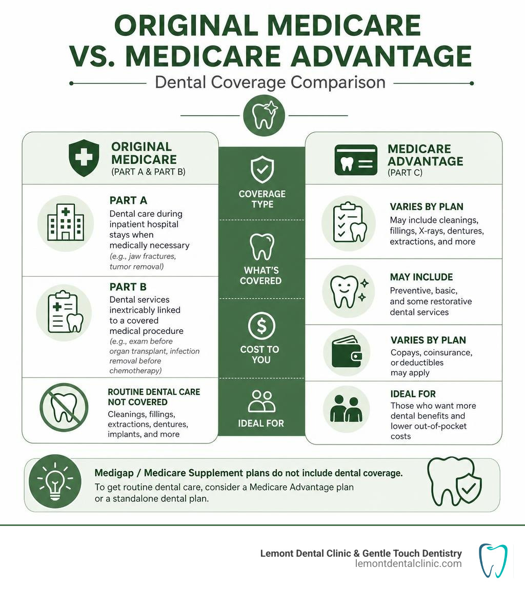 Original Medicare vs Medicare Advantage dental coverage comparison infographic infographic