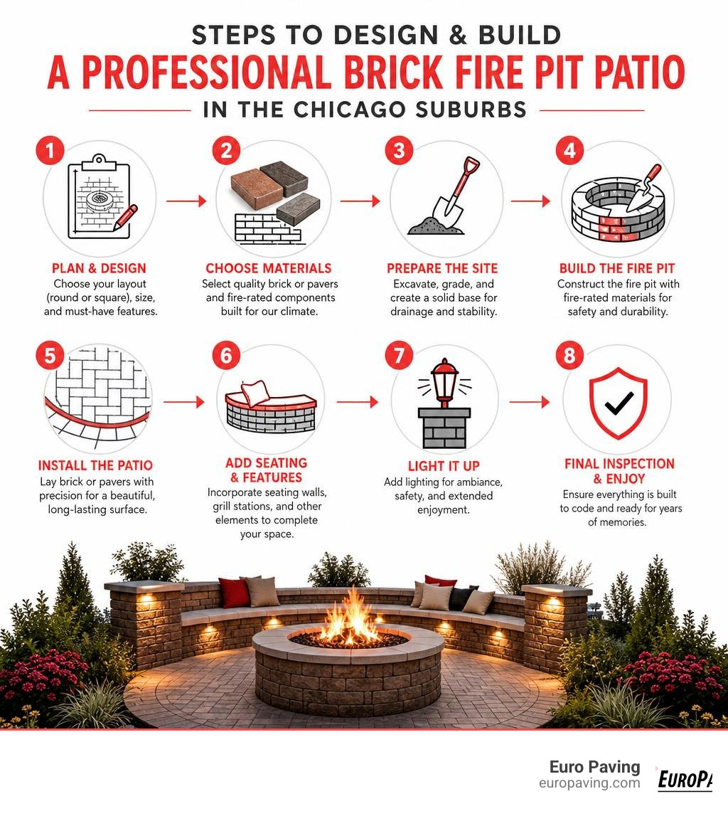 Steps to design and build a professional brick fire pit patio in the Chicago suburbs infographic Steps to design and build a professional brick fire pit patio in the Chicago suburbs infographic