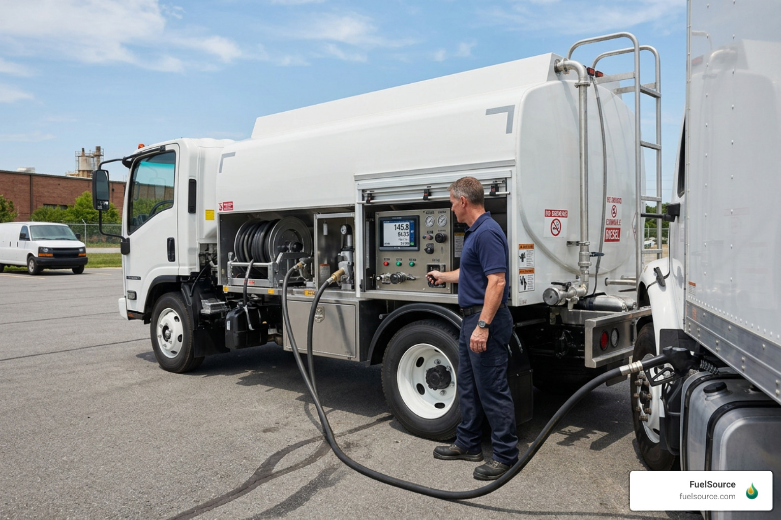 A modern mobile fueling truck with advanced digital metering and high-flow pumps A modern mobile fueling truck with advanced digital metering and high-flow pumps