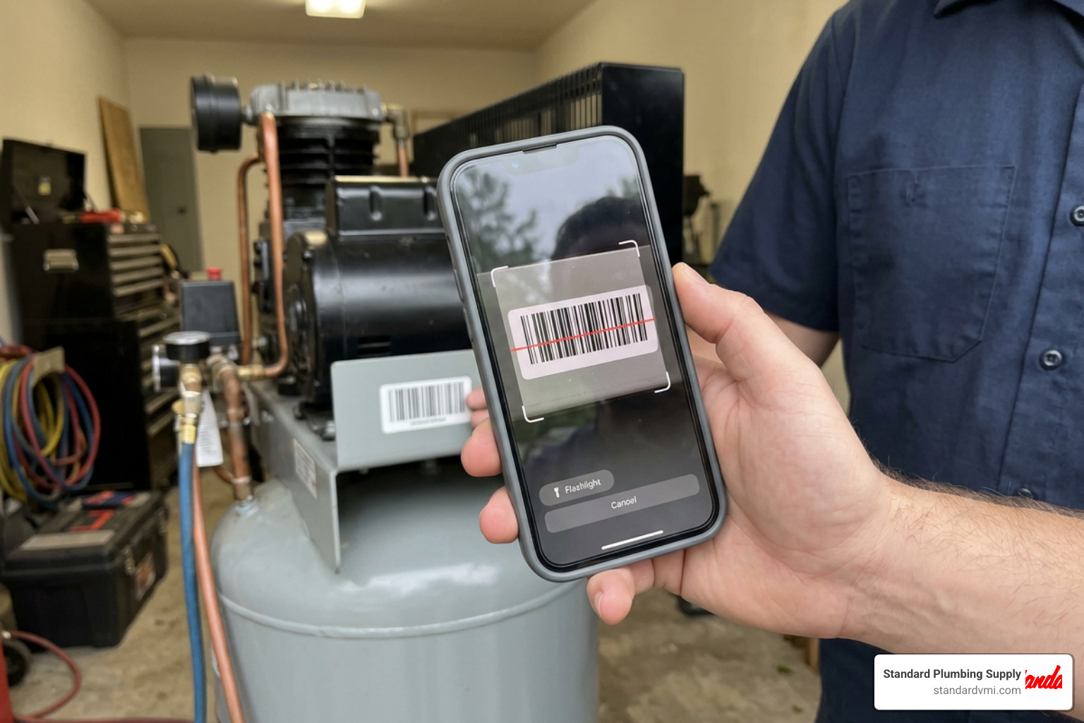 Mobile app scanning a compressor barcode