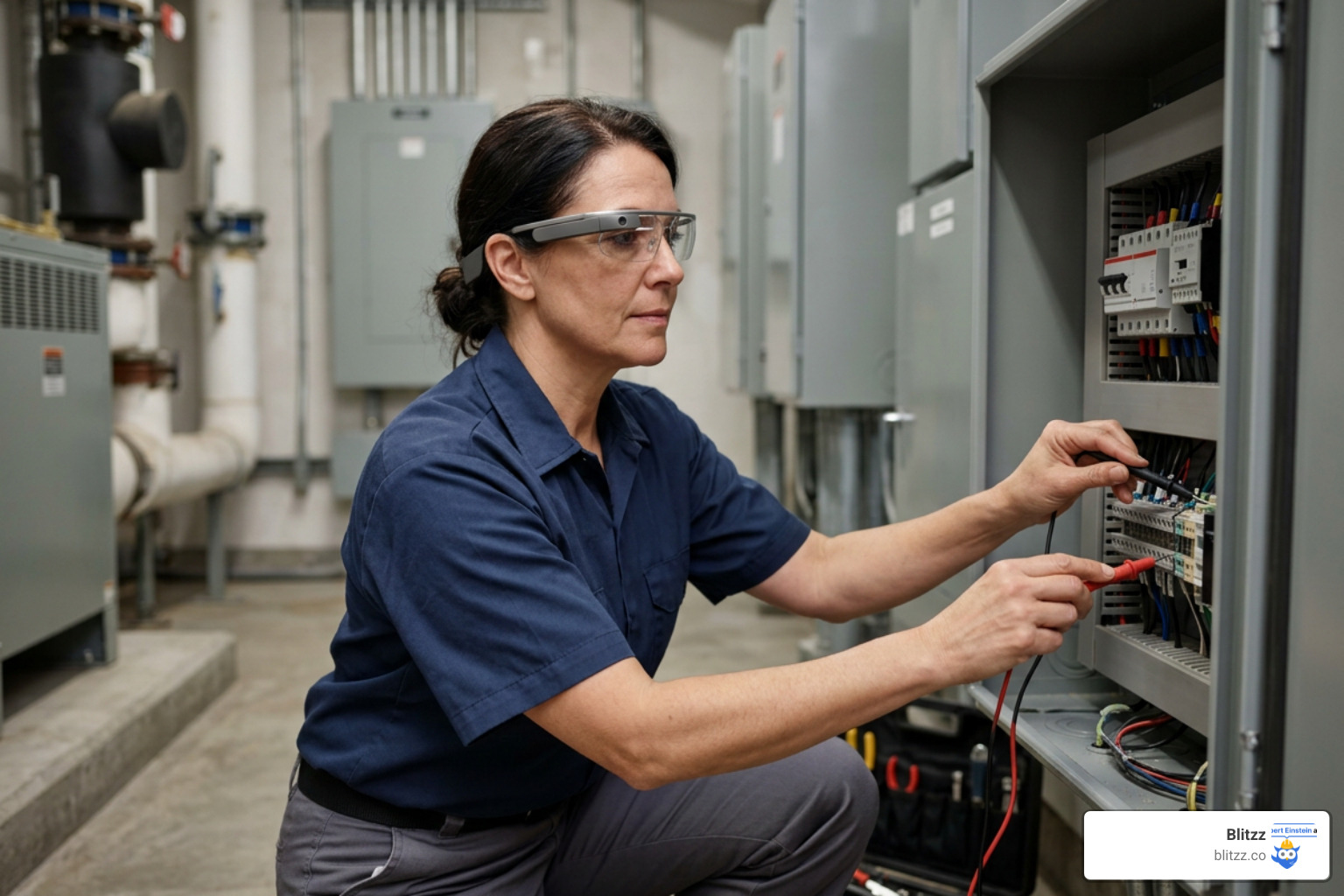 A technician wearing smart glasses on-site