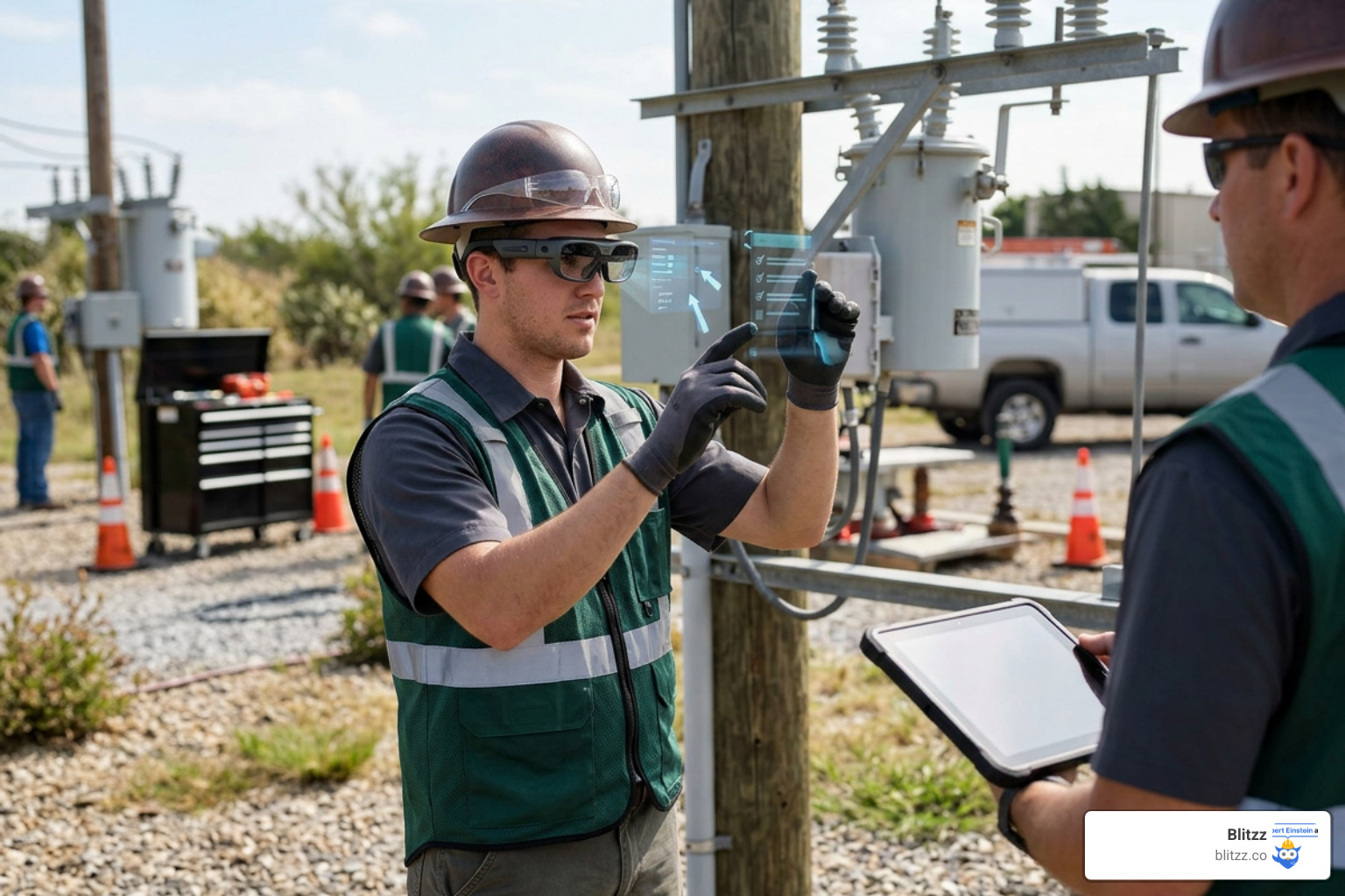 Image of field worker training with AR smart glasses