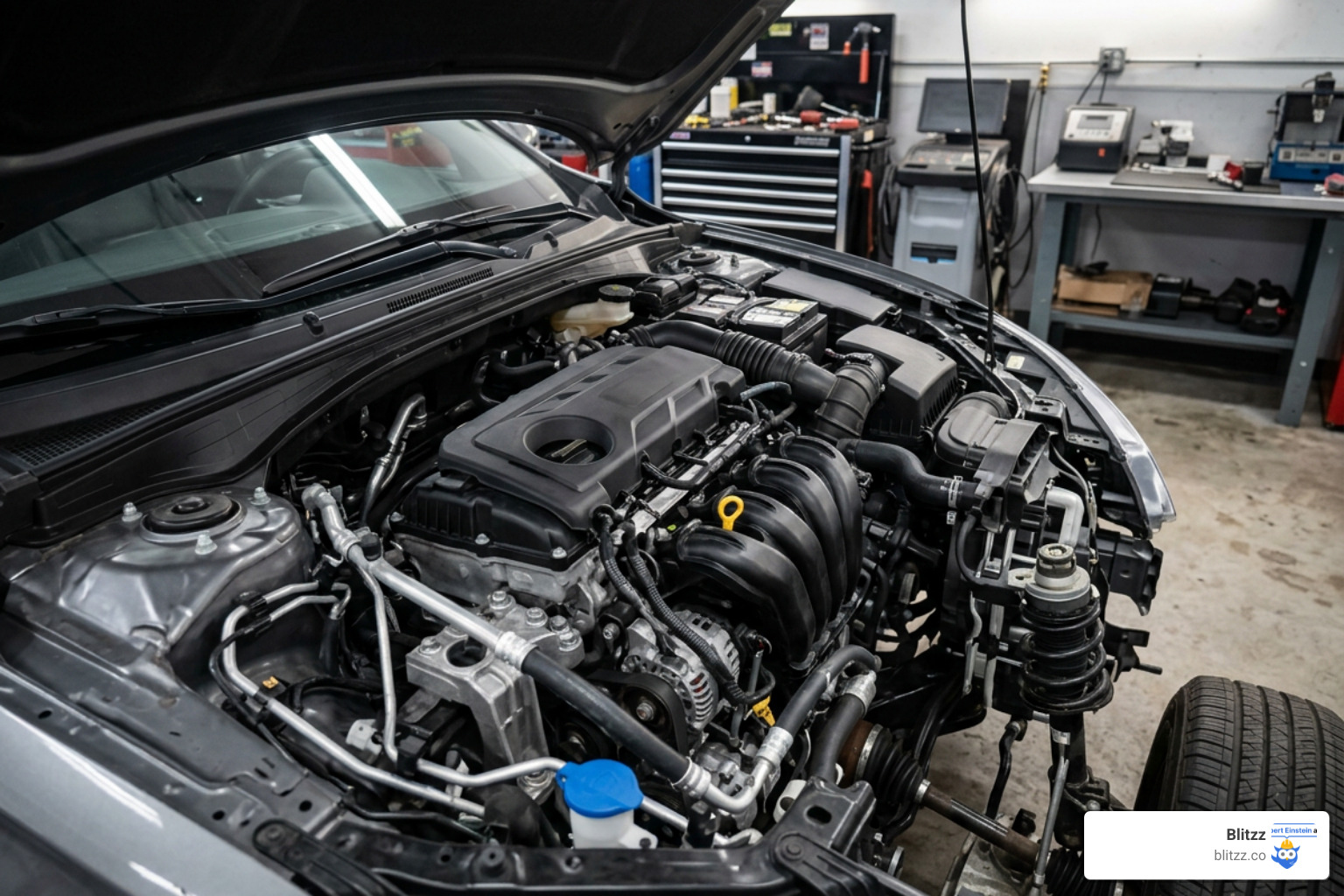 Modern car engine bay highlighting components covered under powertrain warranties