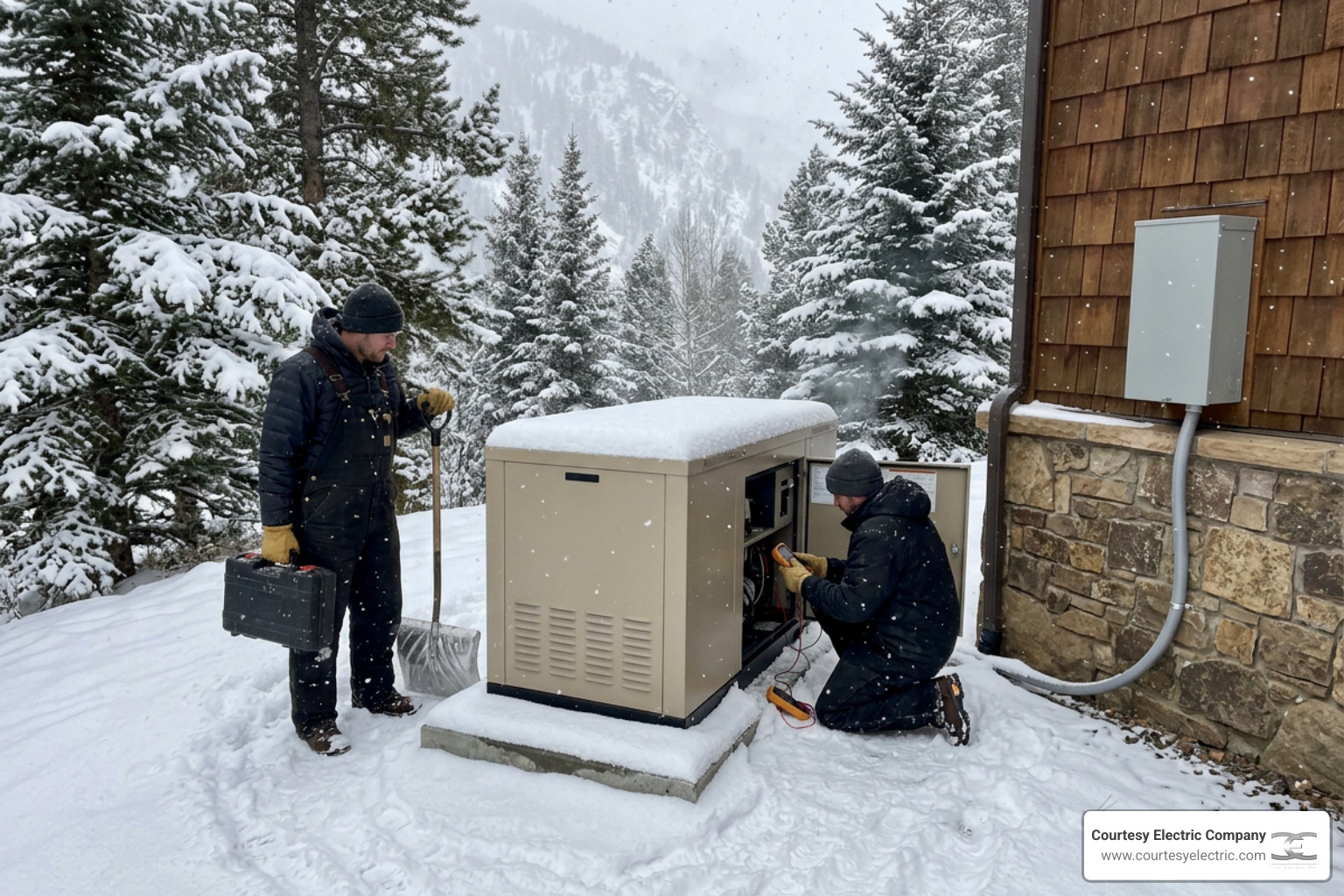 standby generator installed in the snow during a Colorado winter storm standby generator installed in the snow during a Colorado winter storm