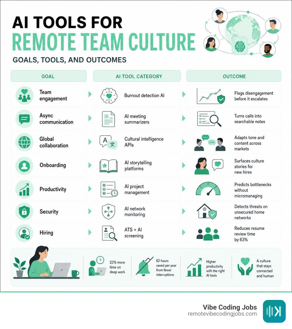 Infographic: AI tools for remote team culture — goals, tools, and outcomes infographic Infographic: AI tools for remote team culture — goals, tools, and outcomes infographic
